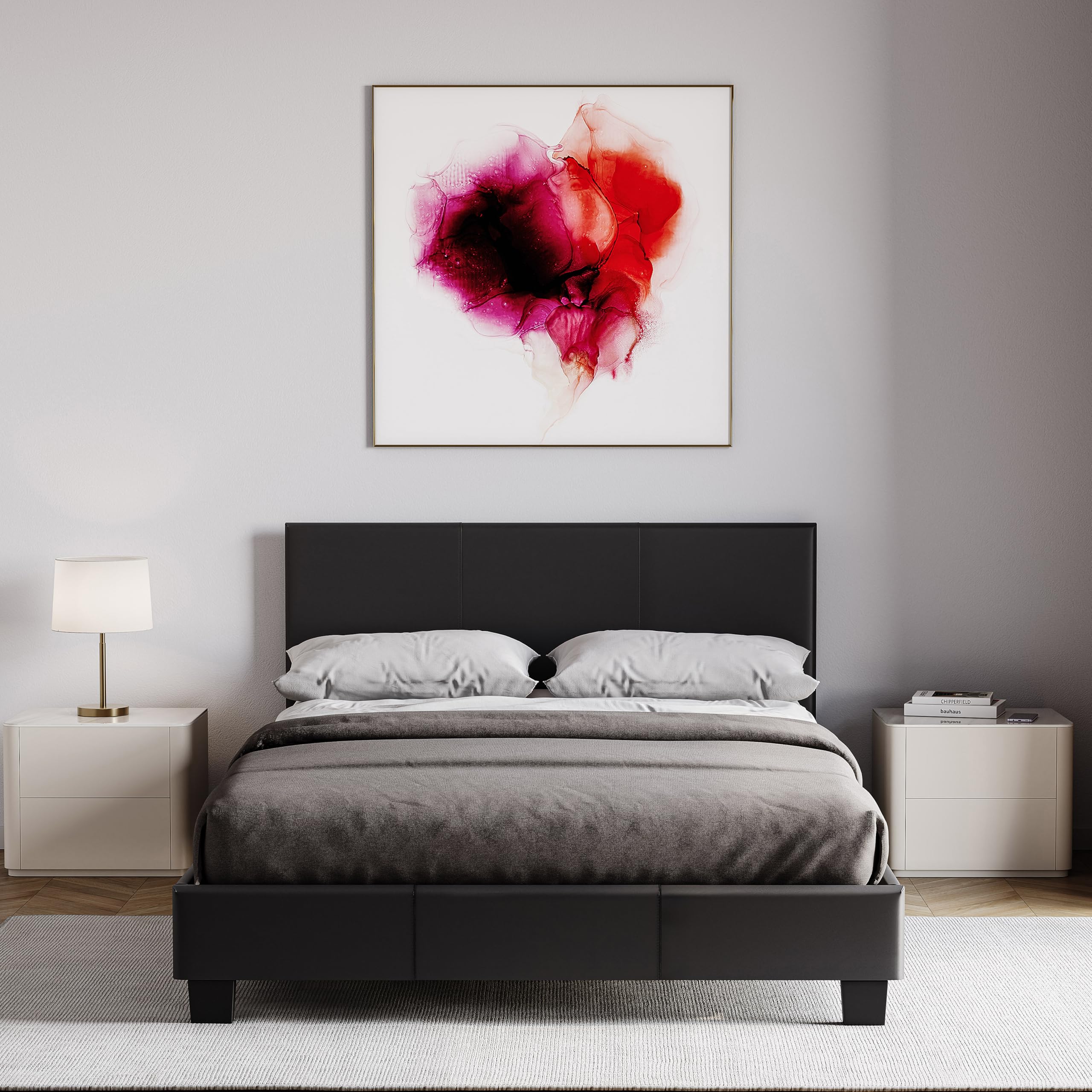 Vida Designs Lisbon Upholstered Bed Frame - Small Double 4ft | Black Faux Leather | Low Foot End 4