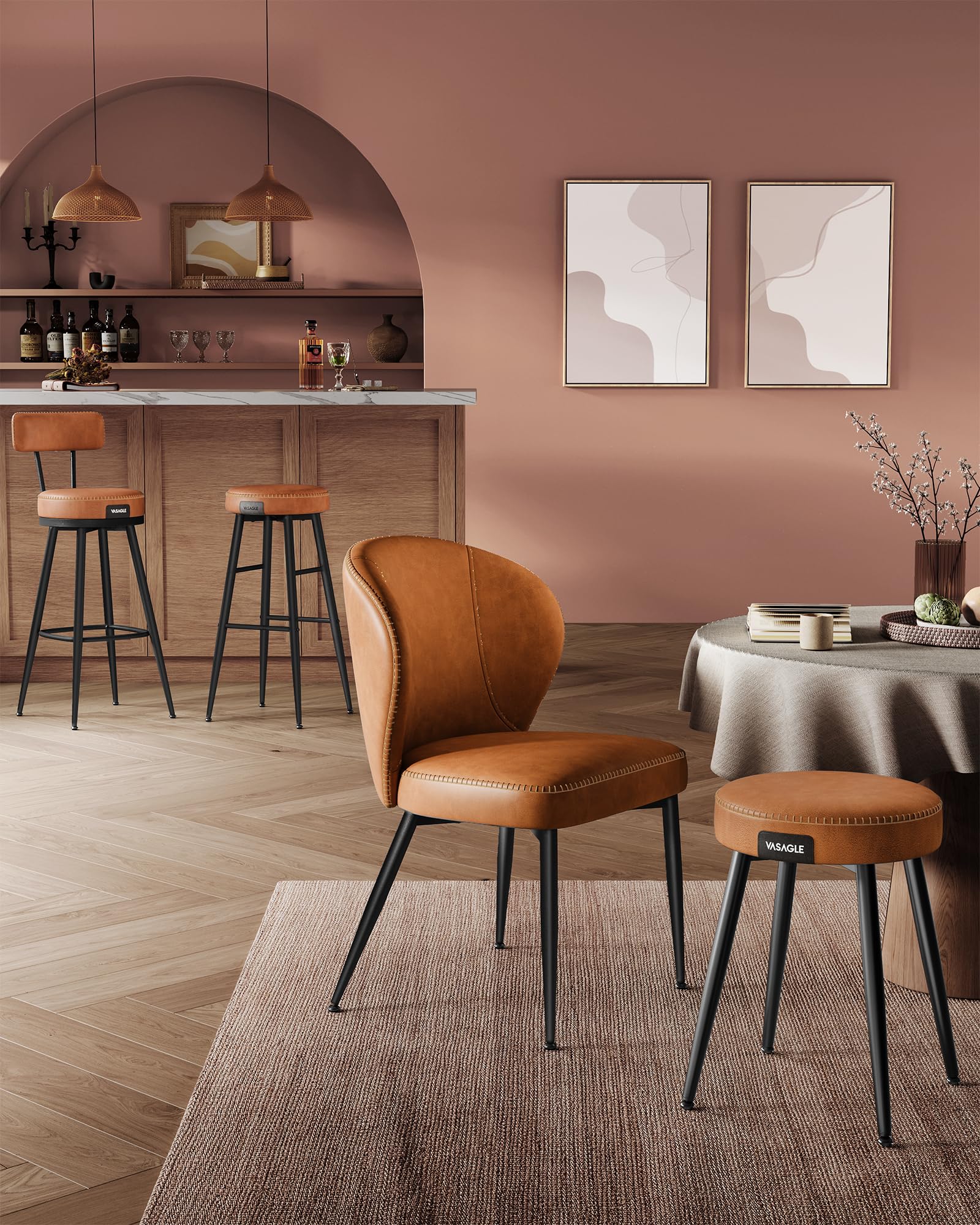 VASAGLE EKHO Collection Bar Stools Set of 2 - Caramel Brown | 51.6cm D x 76.2cm H 2