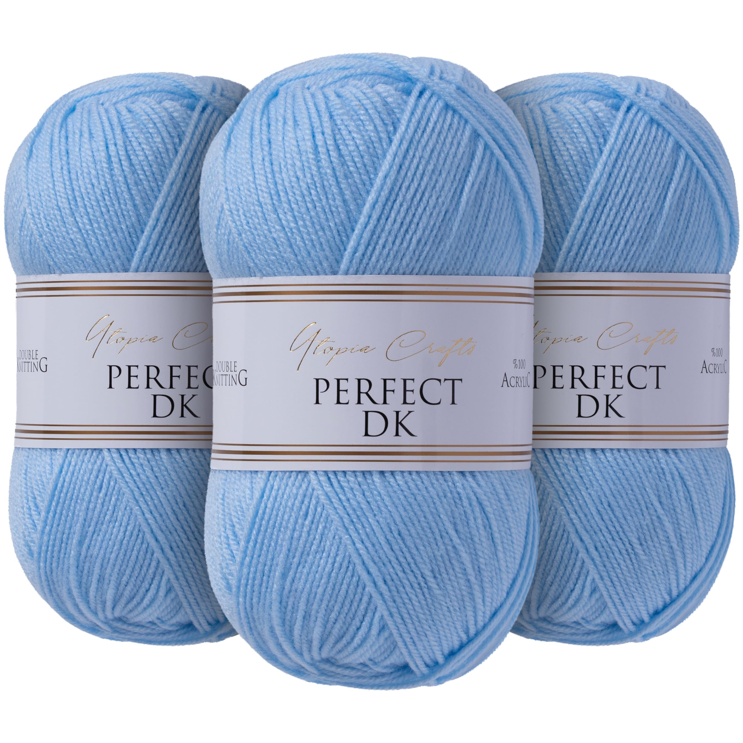Utopia Crafts DK Double Knitting Yarn - 3 x 100g Balls, 100% Acrylic, Baby Blue | Oeko-Tex Certified 1