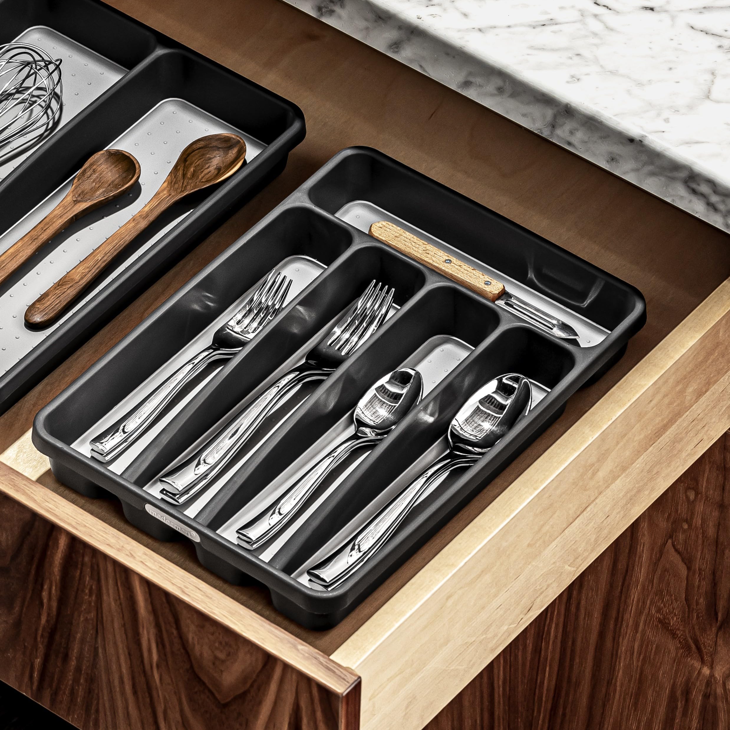 madesmart Silverware Tray - Classic 5 Compartment | Granite Color | BPA-Free Plastic 3