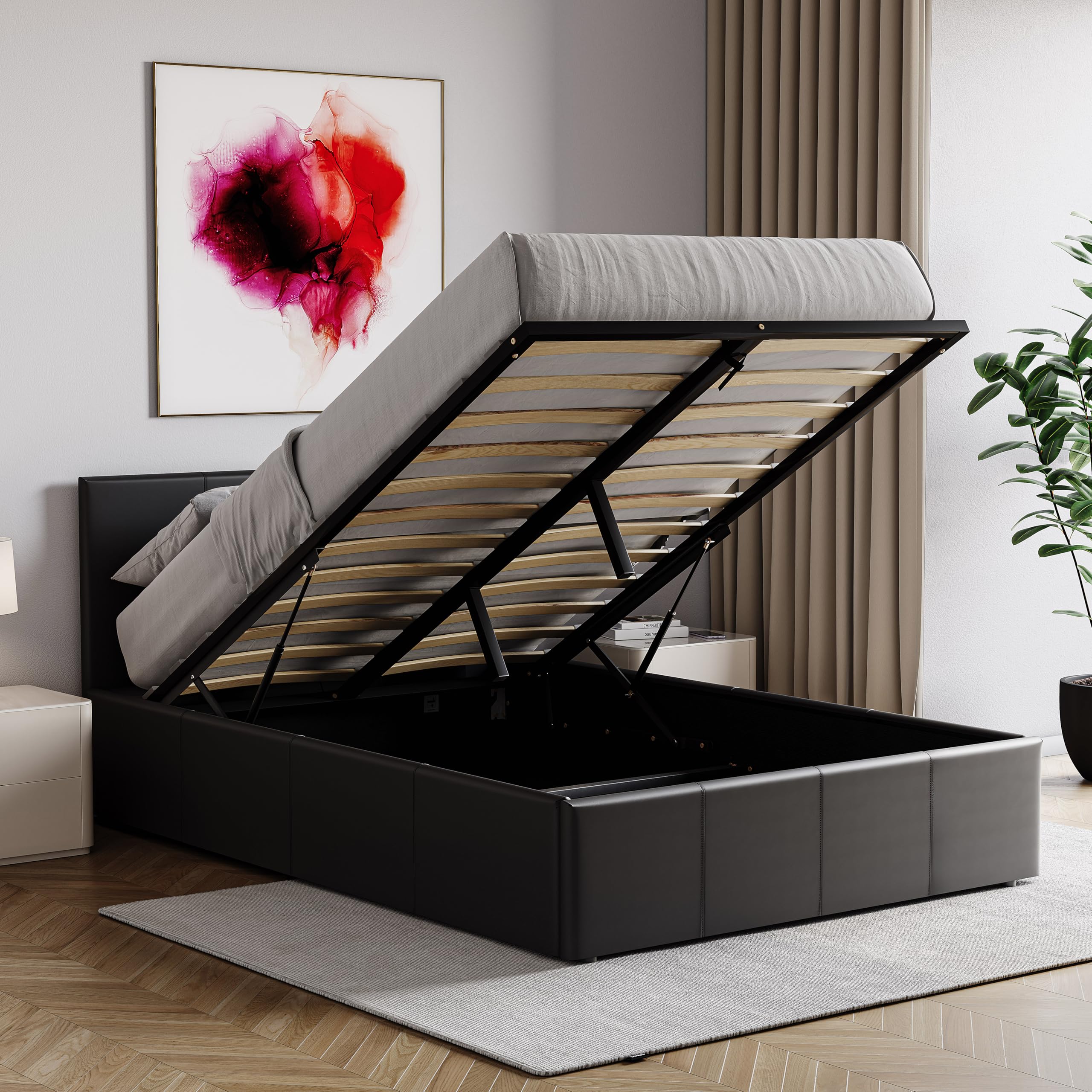 Vida Designs Lisbon Small Double 4ft Ottoman Bed Frame Upholstered Faux Leather Black 4