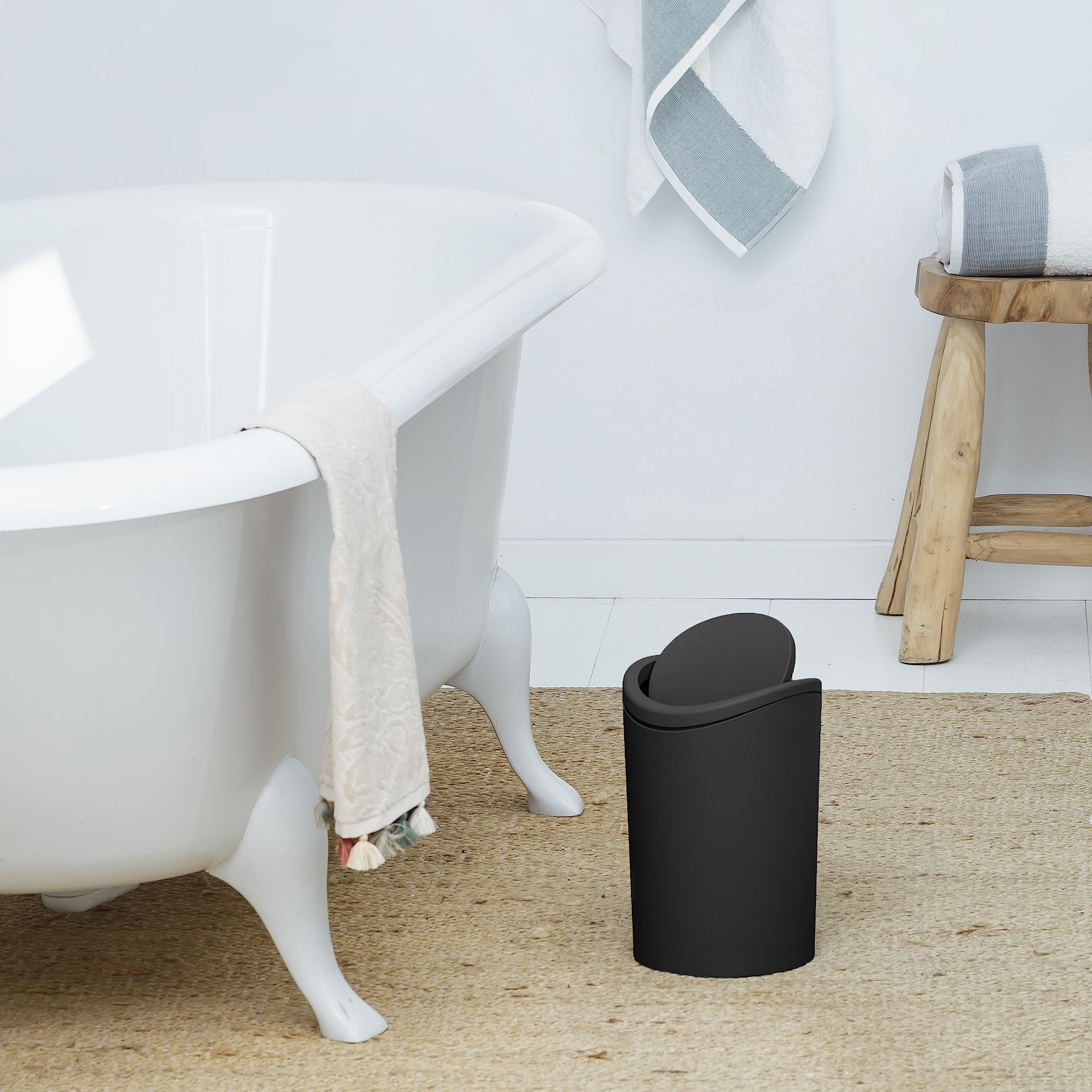 TATAY Bathroom Bin with Swing Lid | 6L Capacity | Compact 19x19x28 cm | Black Polypropylene 4