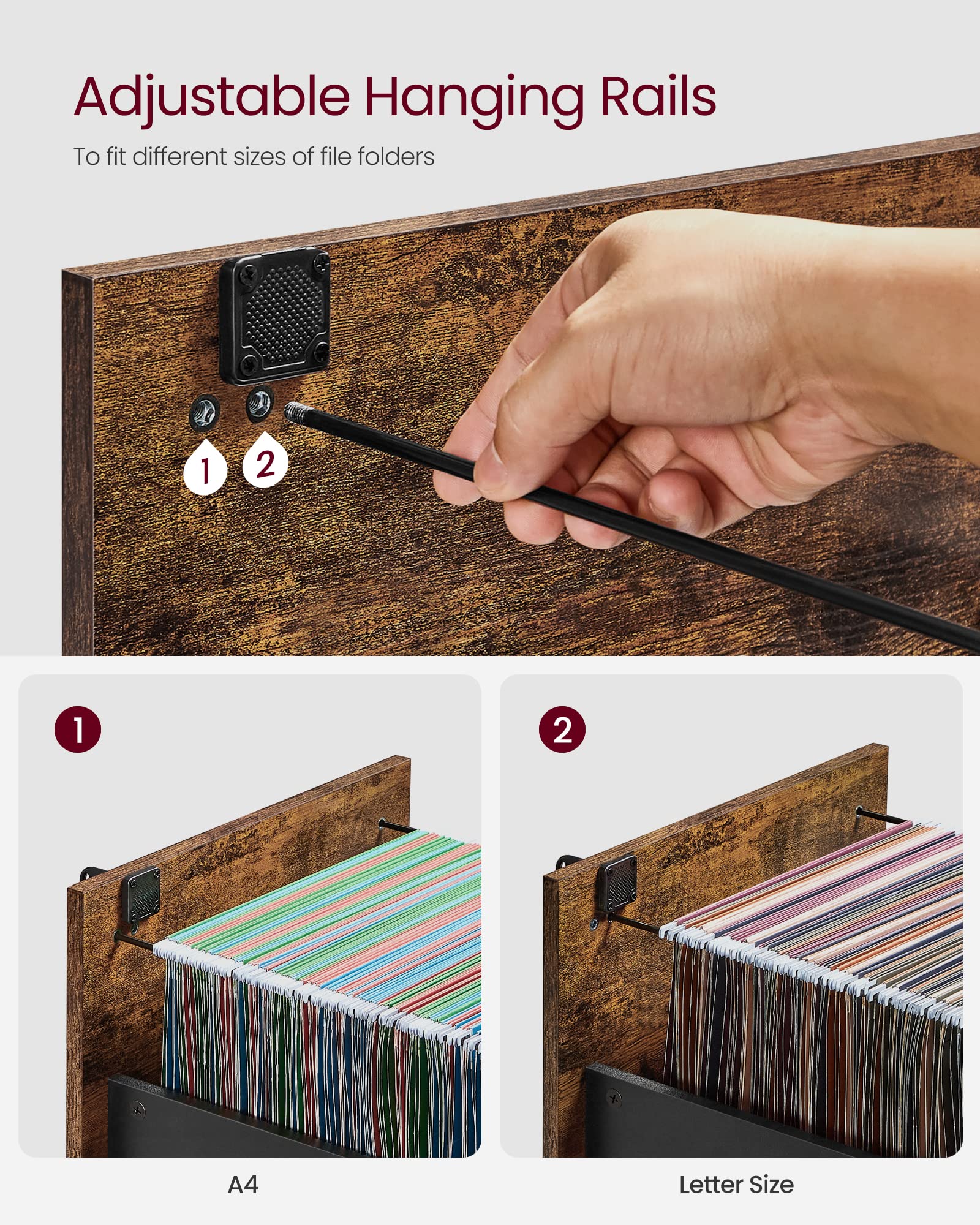 VASAGLE File Cabinet for Home Office - 3 Lockable Drawers | A4 & Letter Size | Rustic Brown/Ink Black | OFC055B01 5
