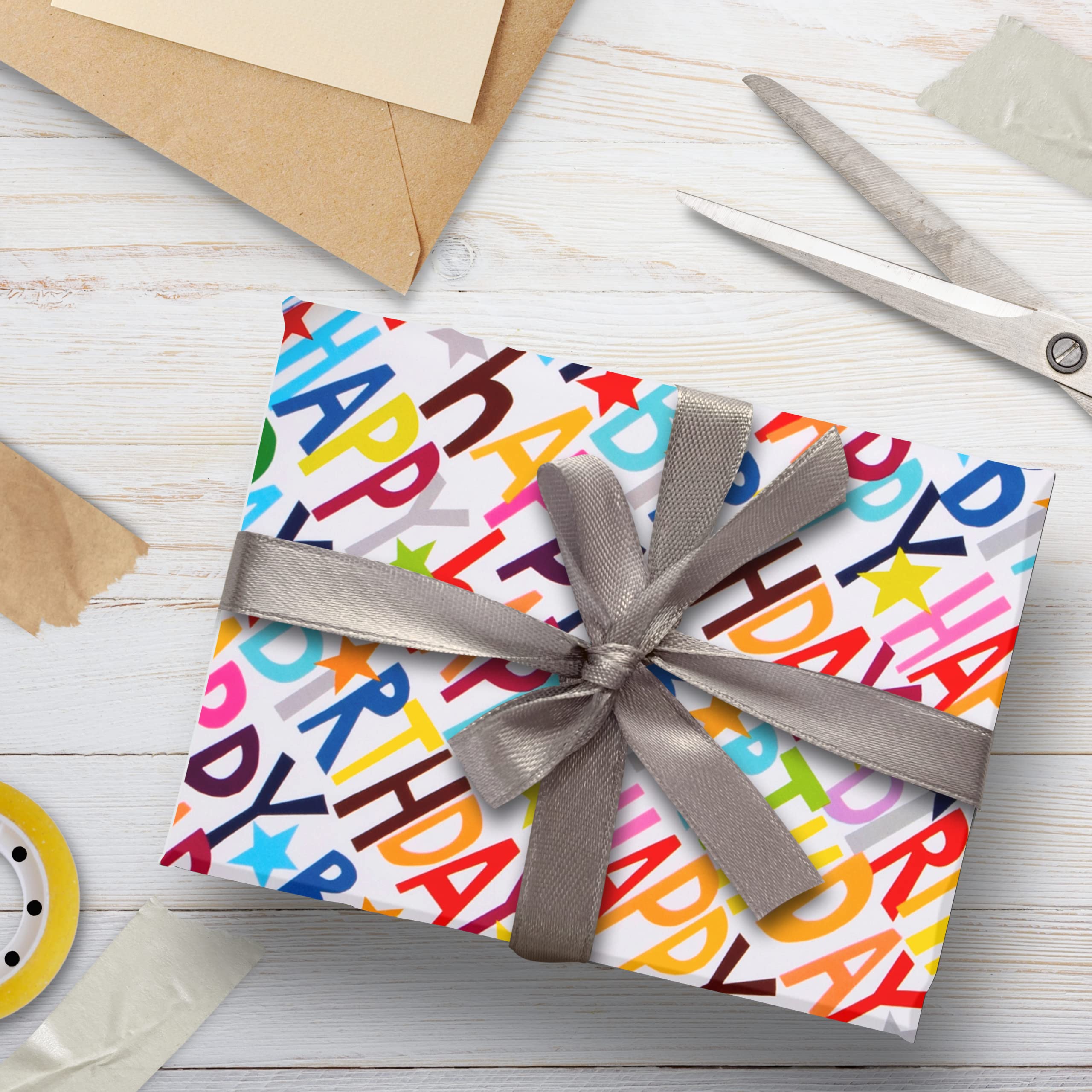 Glick Happy Birthday Kraft Tissue Paper - 4 Sheets | 500mm x 750mm | Luxury Gift Wrap 4