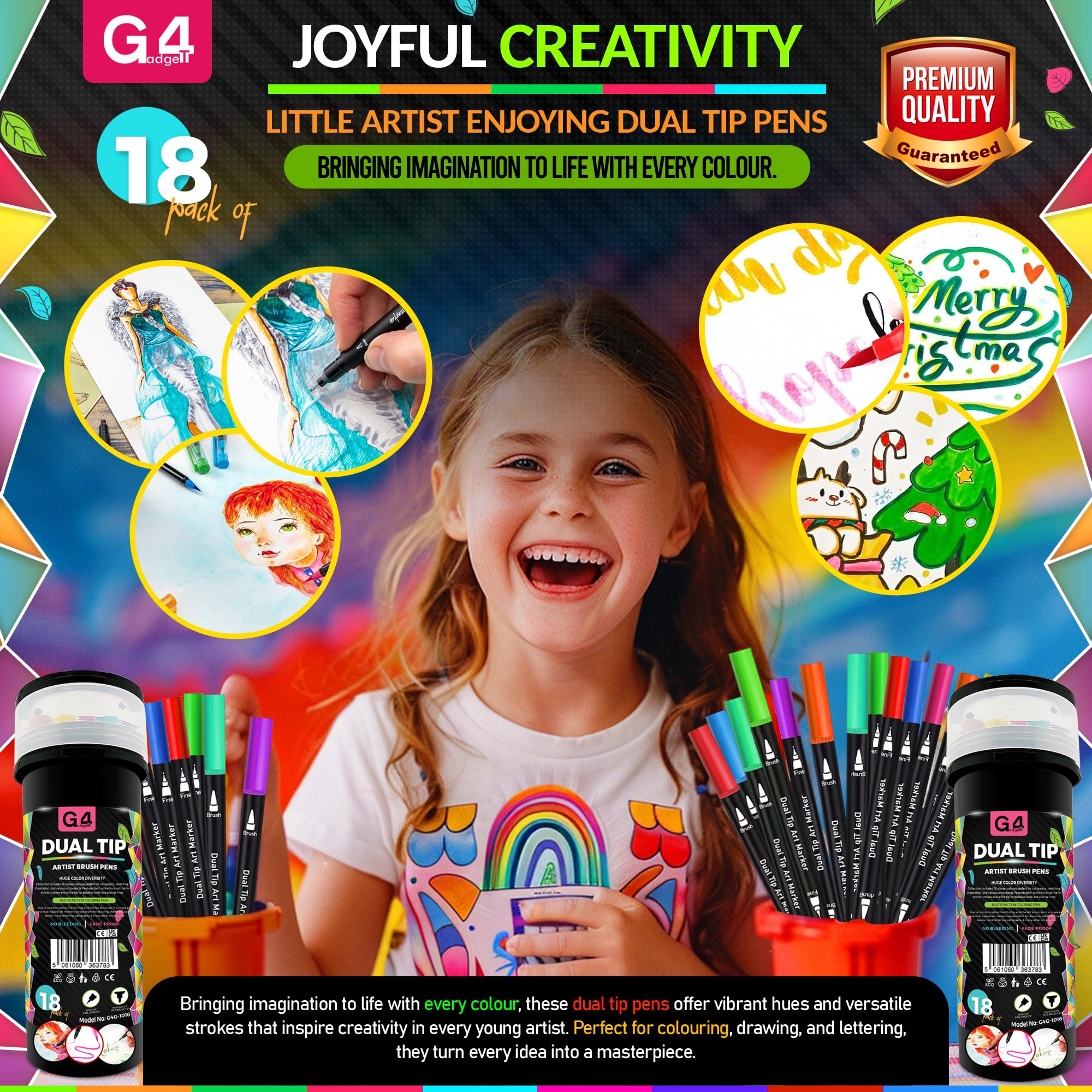 G4GADGET Dual Tip Brush Pens - 18 Pack | Fine & Brush Tip Markers for Drawing & Lettering 6