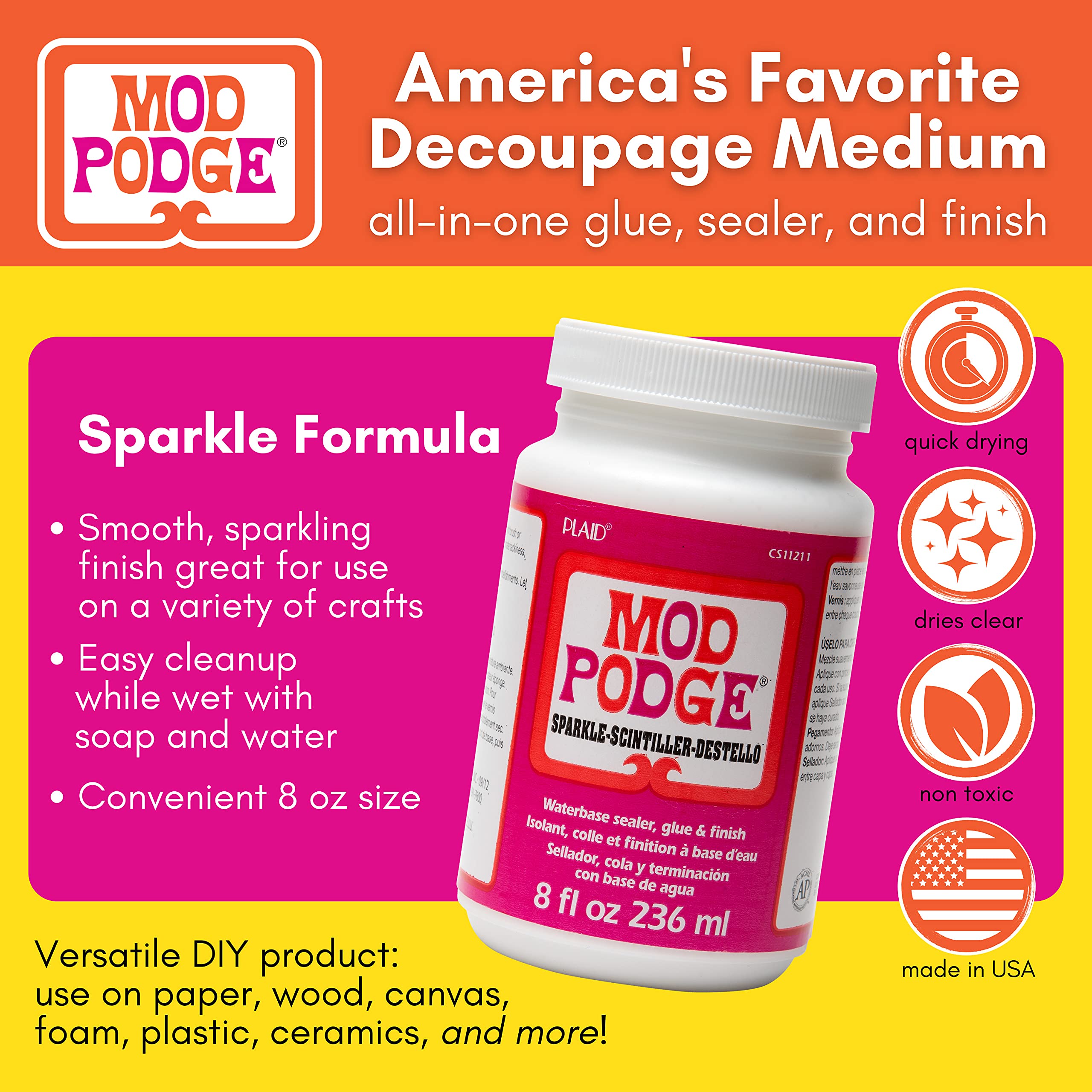 Mod Podge Sparkle Waterbase Sealer, Glue and Finish - 8 oz | Non-Toxic Acrylic Formula 2