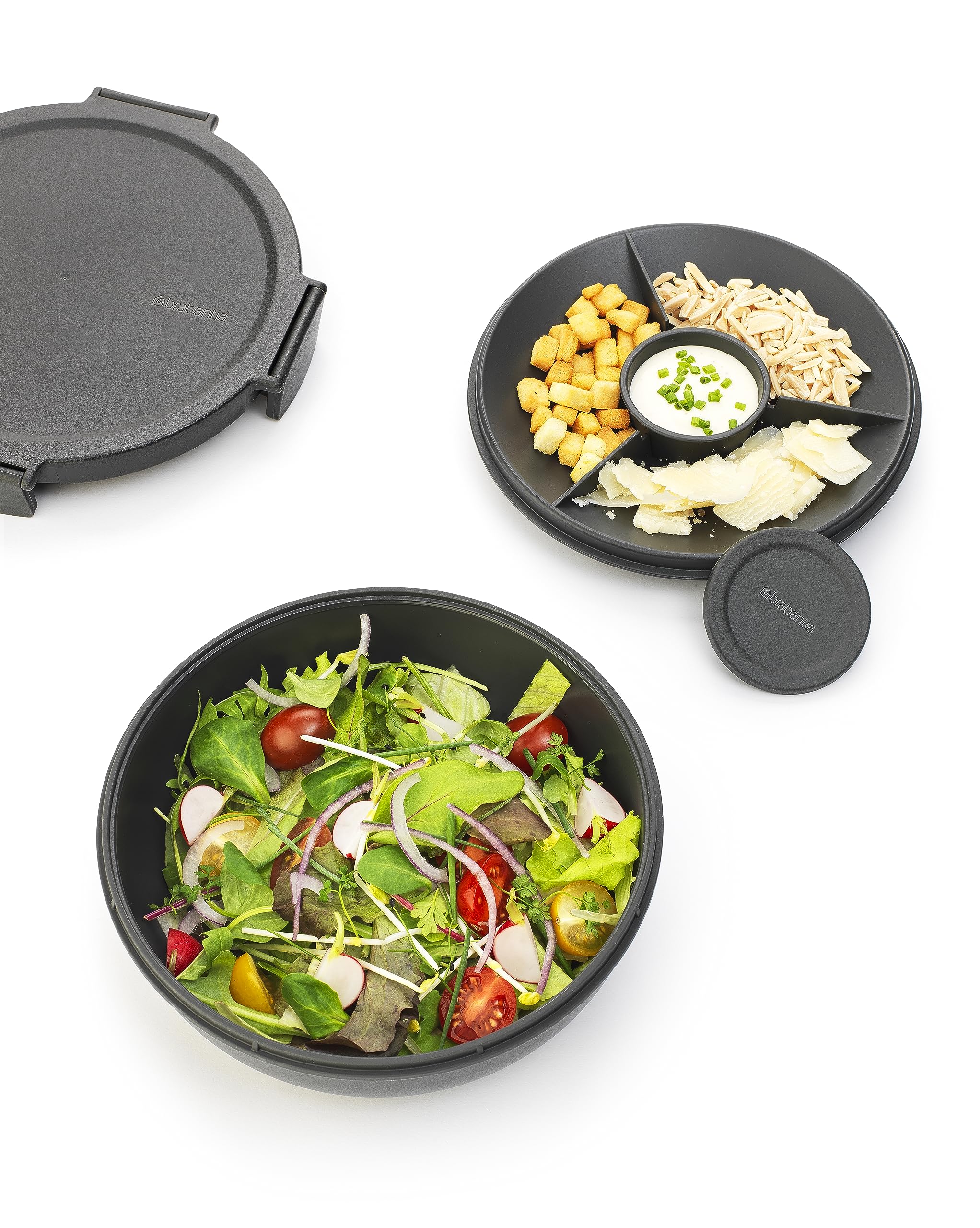 Brabantia Make & Take Salad Bowl - 1.3L Capacity, Dark Grey, Leakproof | Dishwasher Safe 6
