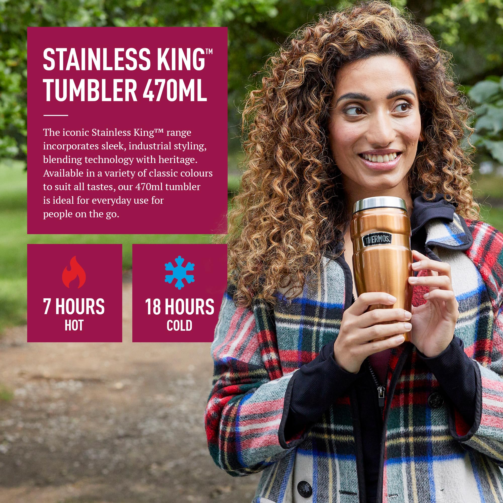 Thermos Stainless King Travel Tumbler - 470 ml Capacity | Keeps Hot 7 Hrs / Cold 18 Hrs | Raspberry 3