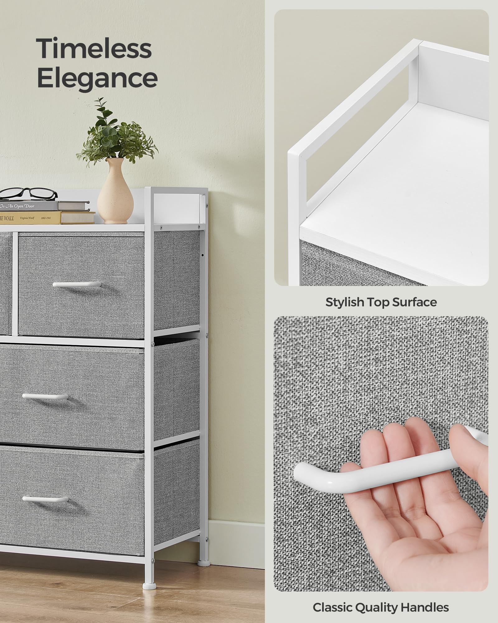SONGMICS Chest of Drawers - 7 Fabric Drawers | Metal Frame | Dove Grey & Cloud White | 98W x 85H cm 9