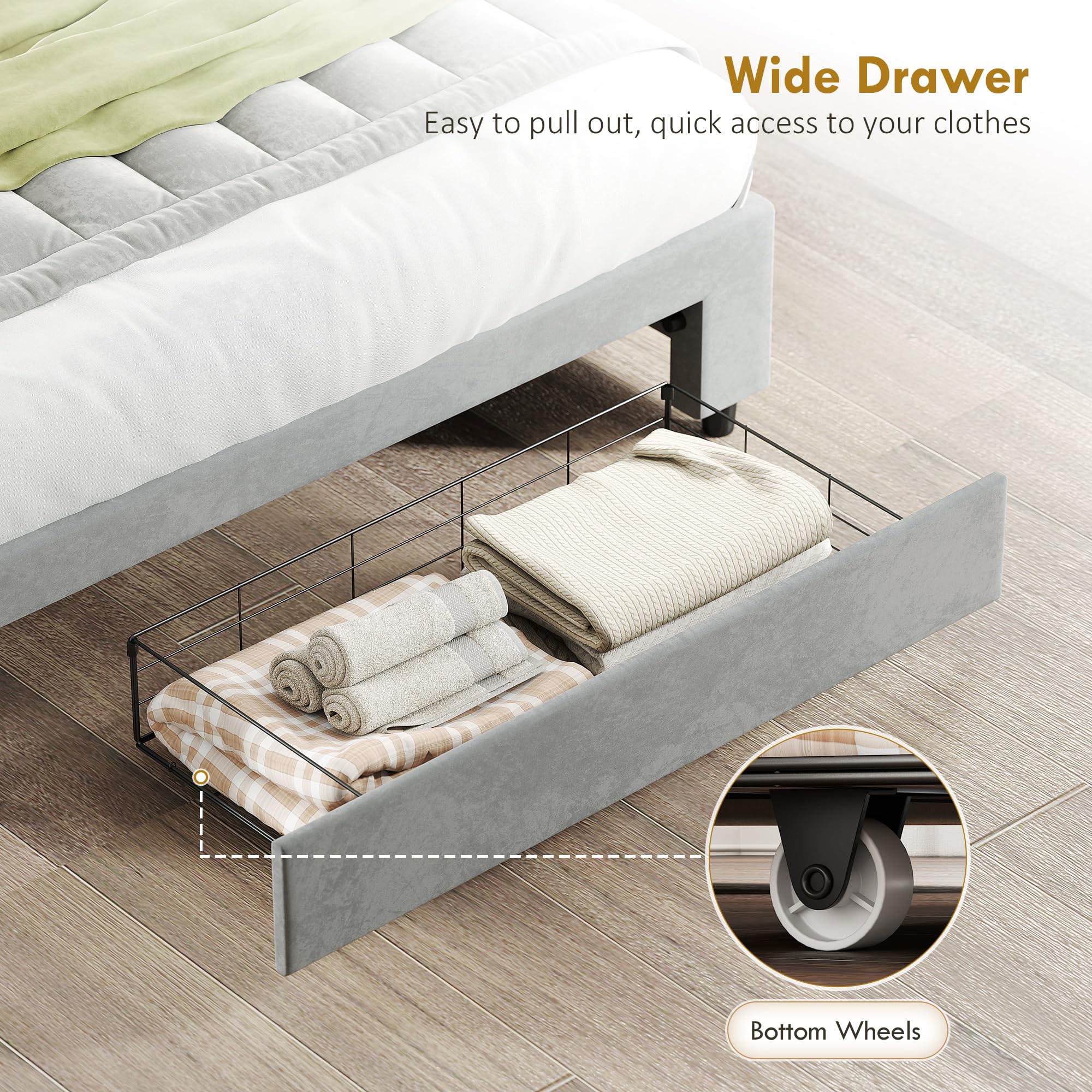 HOMCOM Upholstered Ottoman Bed Frame - Grey Double with Storage Drawer & Adjustable Headboard 6