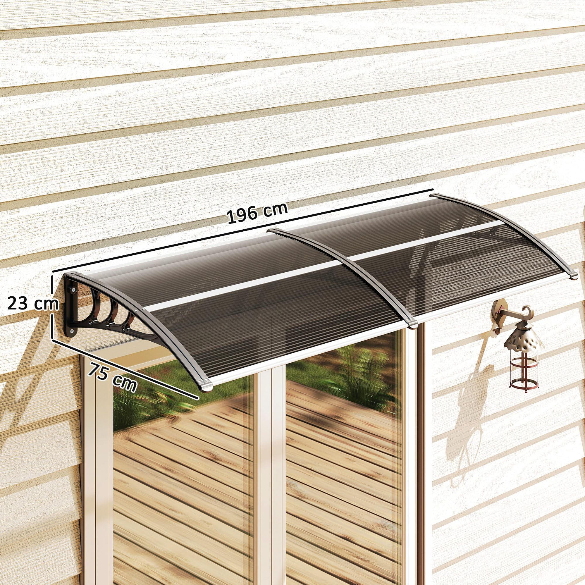 Outsunny Outdoor Awning Canopy - Curved Polycarbonate Shelter | 196L x 75W cm | Black 7