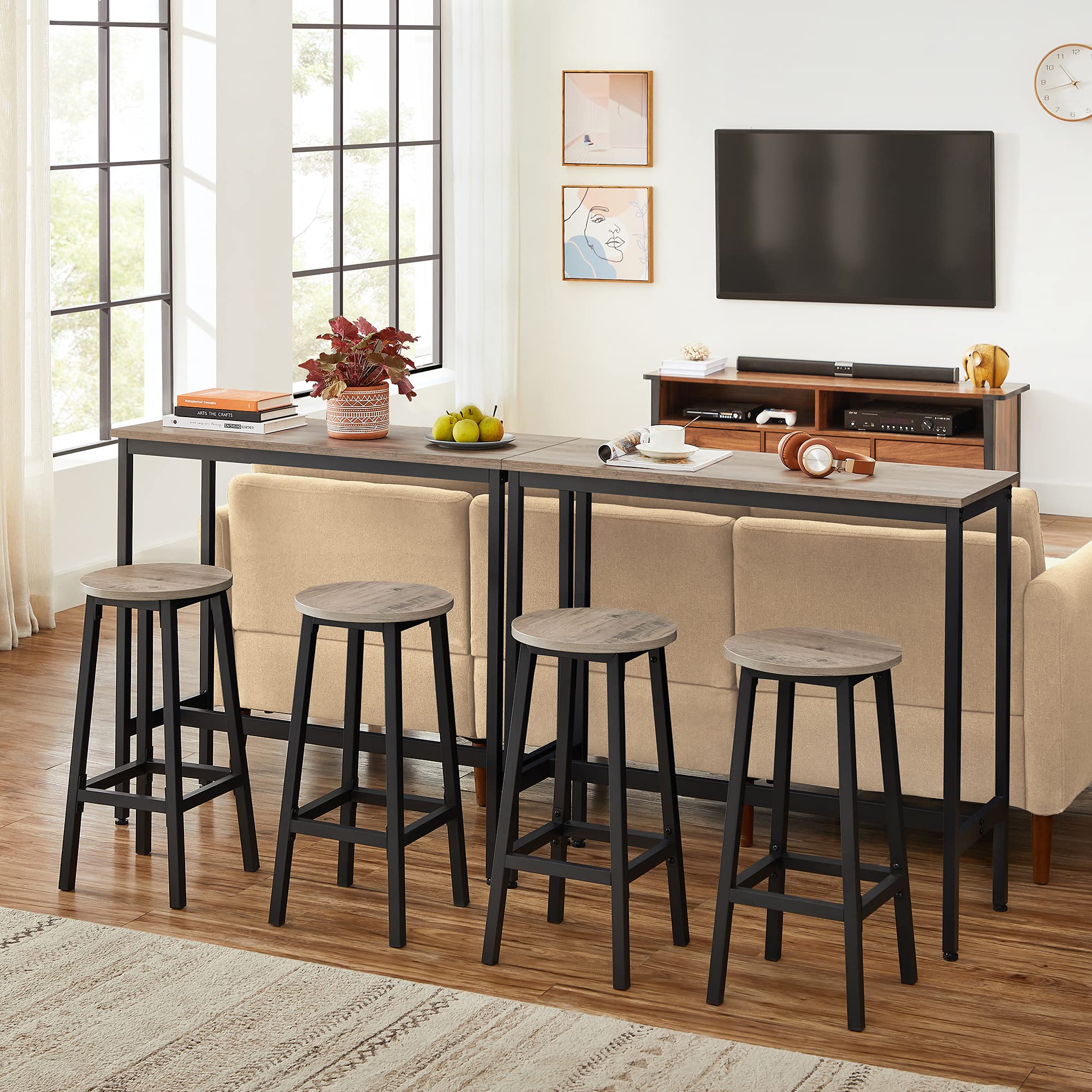 VASAGLE Bar Stools Set of 2 - Metal Frame & Footrest | Greige & Black | 65 cm H 4