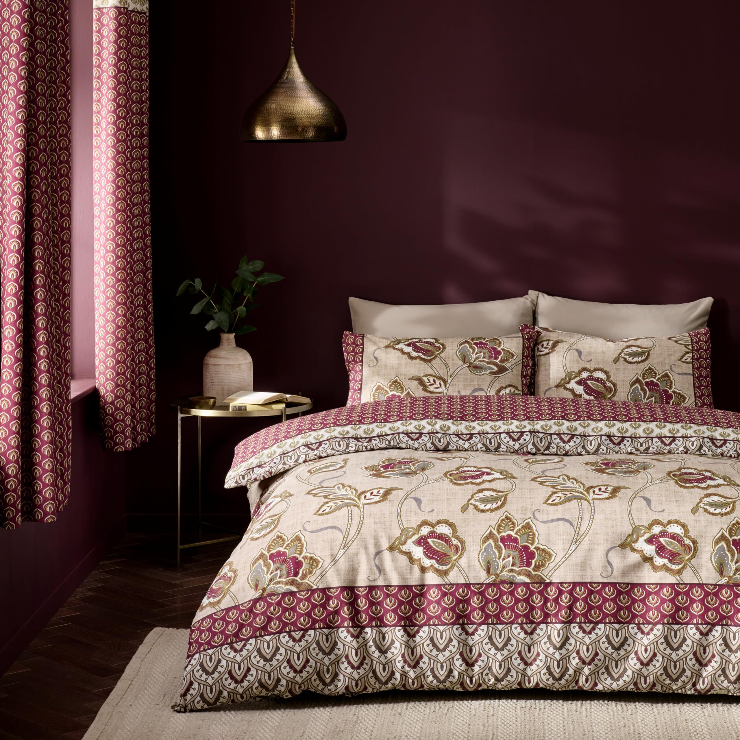 Catherine Lansfield Kashmir Paisley Floral Reversible King Duvet Cover Set with Pillowcases Natural 1
