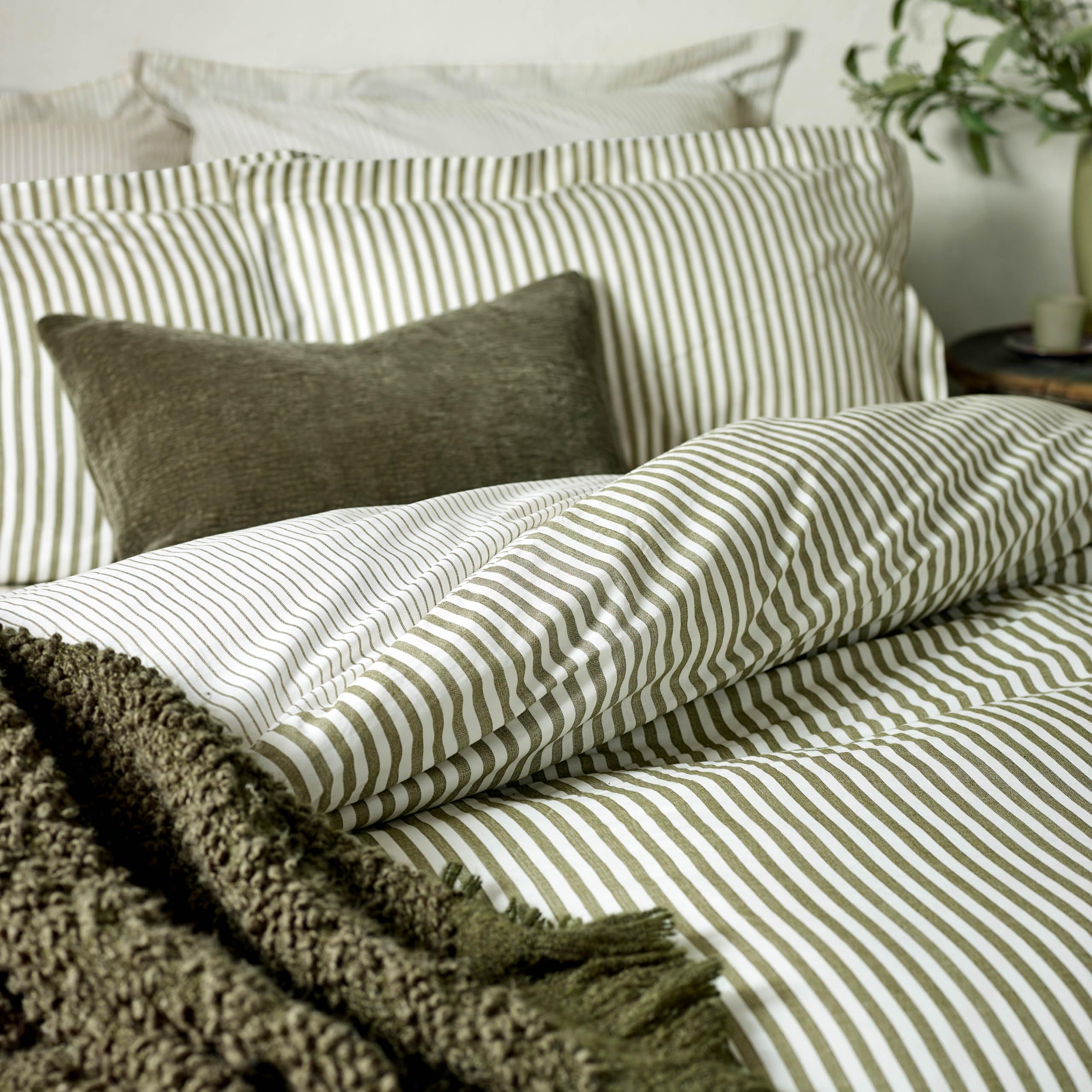 furn. Yard Hebden Mélange Stripe Cotton Duvet Set | Olive | King | 100% Washed Cotton 2