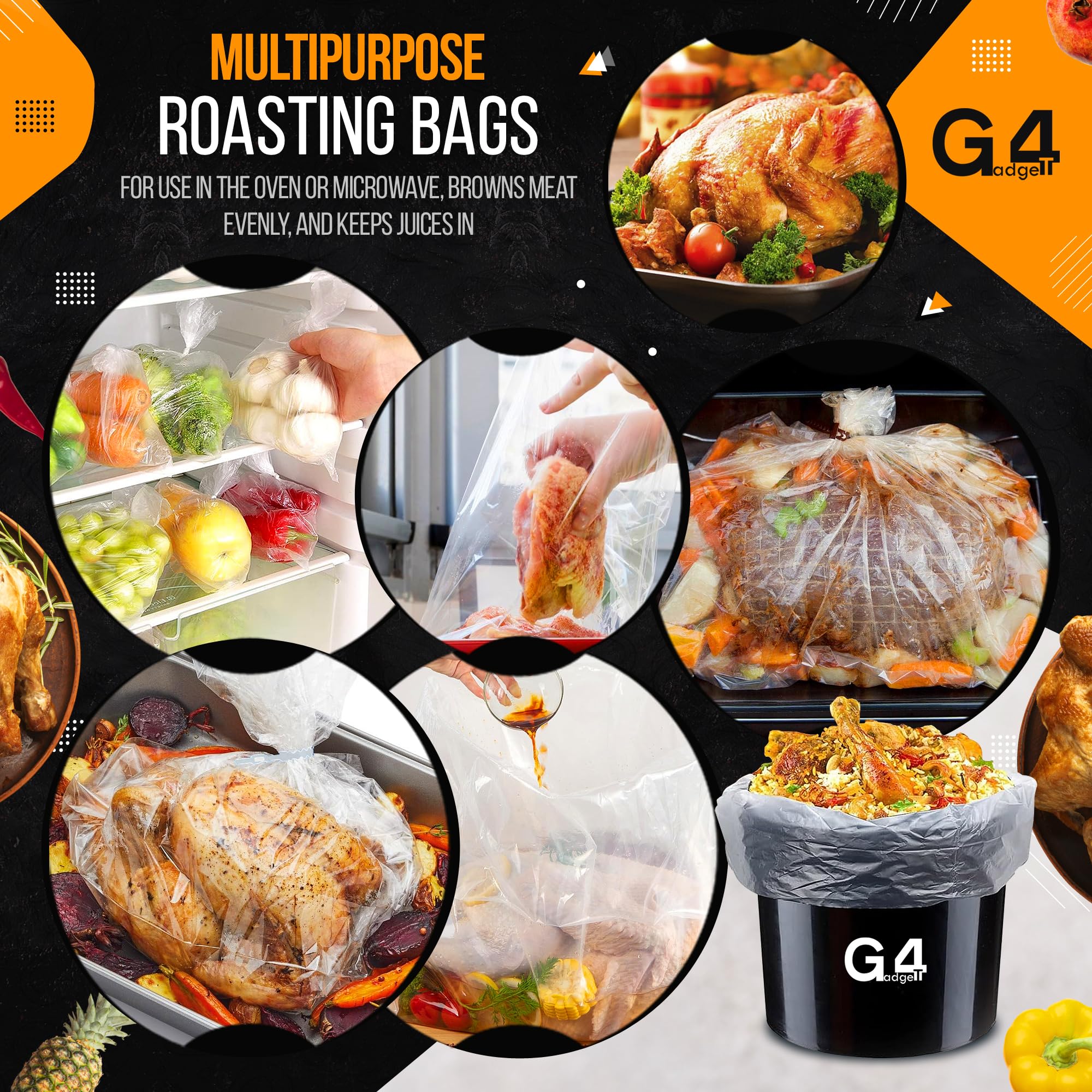 G4GADGET Roasting Bags - Pack of 10 Large Oven & Microwave Safe Bags | Polyester 8