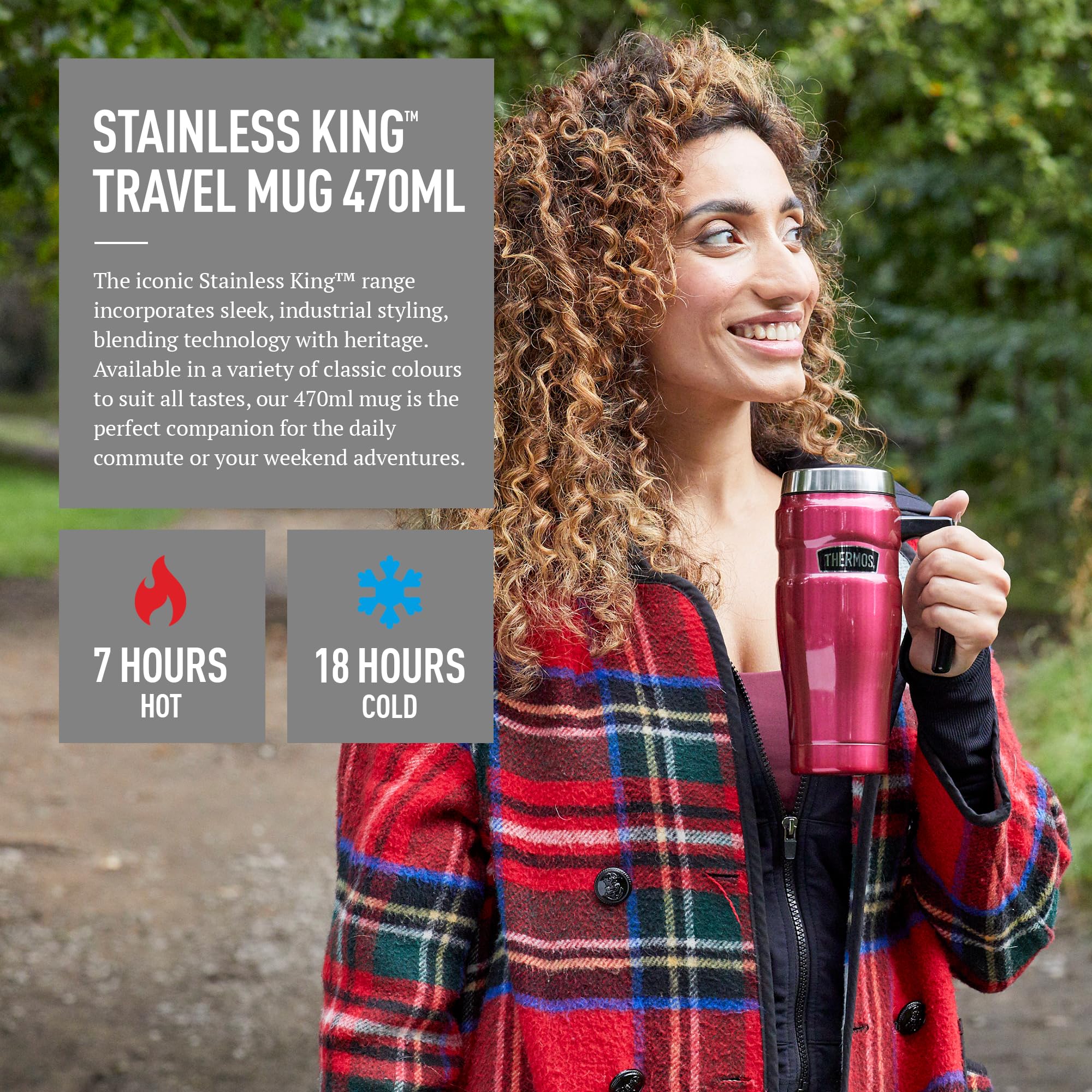 Thermos Stainless King Travel Mug 470 ml - Vacuum Insulated | Leakproof | Built-in Tea Hook