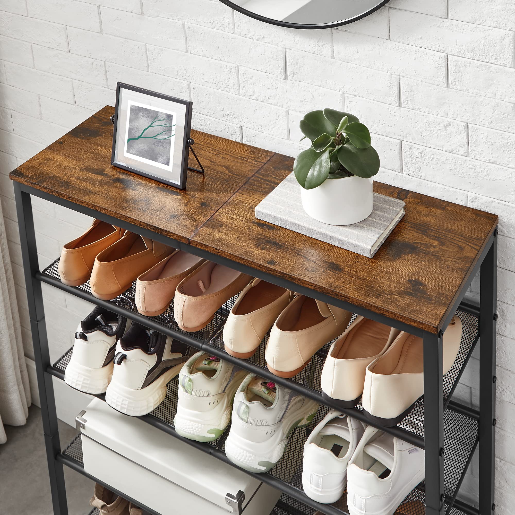VASAGLE 5-Layer Shoe Rack - Rustic Industrial Design | 20-25 Pair Capacity | 93cm Height 7
