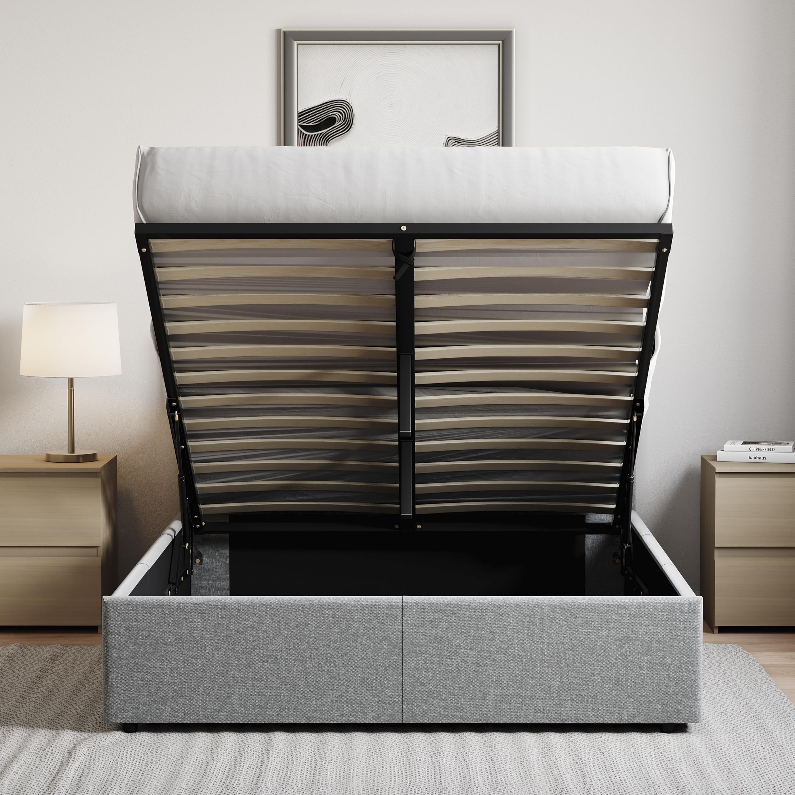 Vida Designs Veronica Double Ottoman Bed Frame - 4ft6 Size | Light Grey Linen Upholstery | Gas-Lift Storage 4