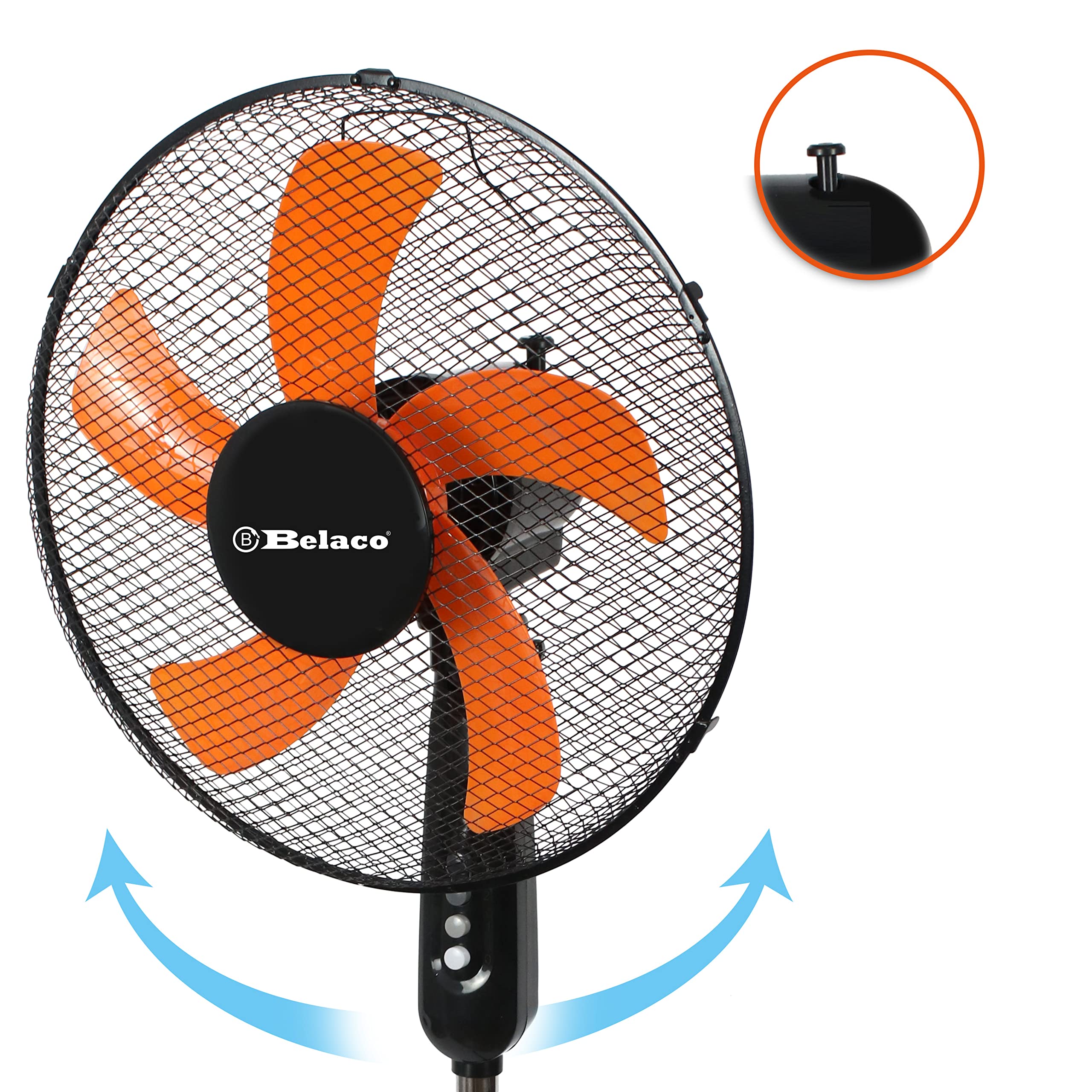 Belaco 16-inch Pedestal Fan - 40W Power, 3 Speeds, 85° Oscillation | Black Plastic 8
