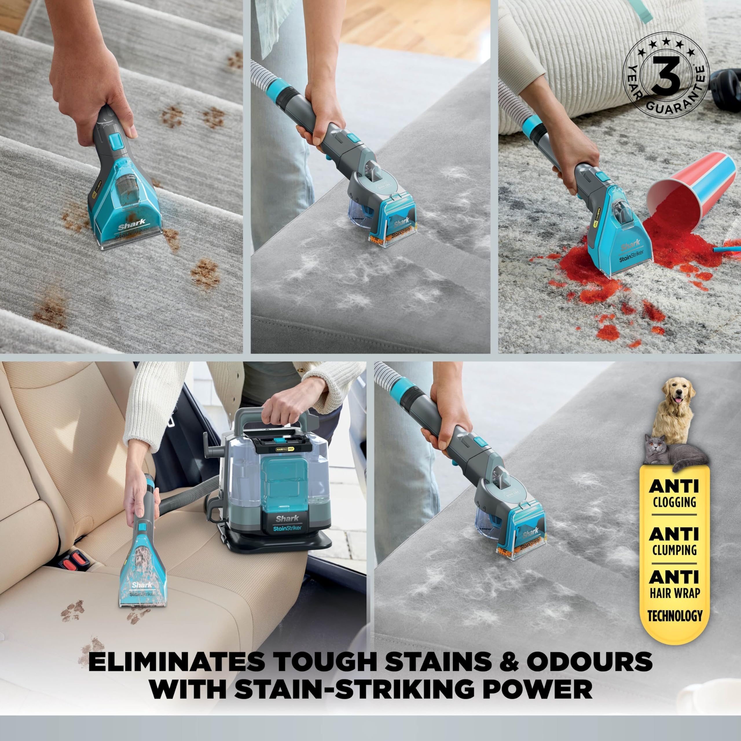 Shark StainStriker HairPro Pet Spot Cleaner - Portable Carpet & Upholstery Cleaner | Grey | 3.5kg 3