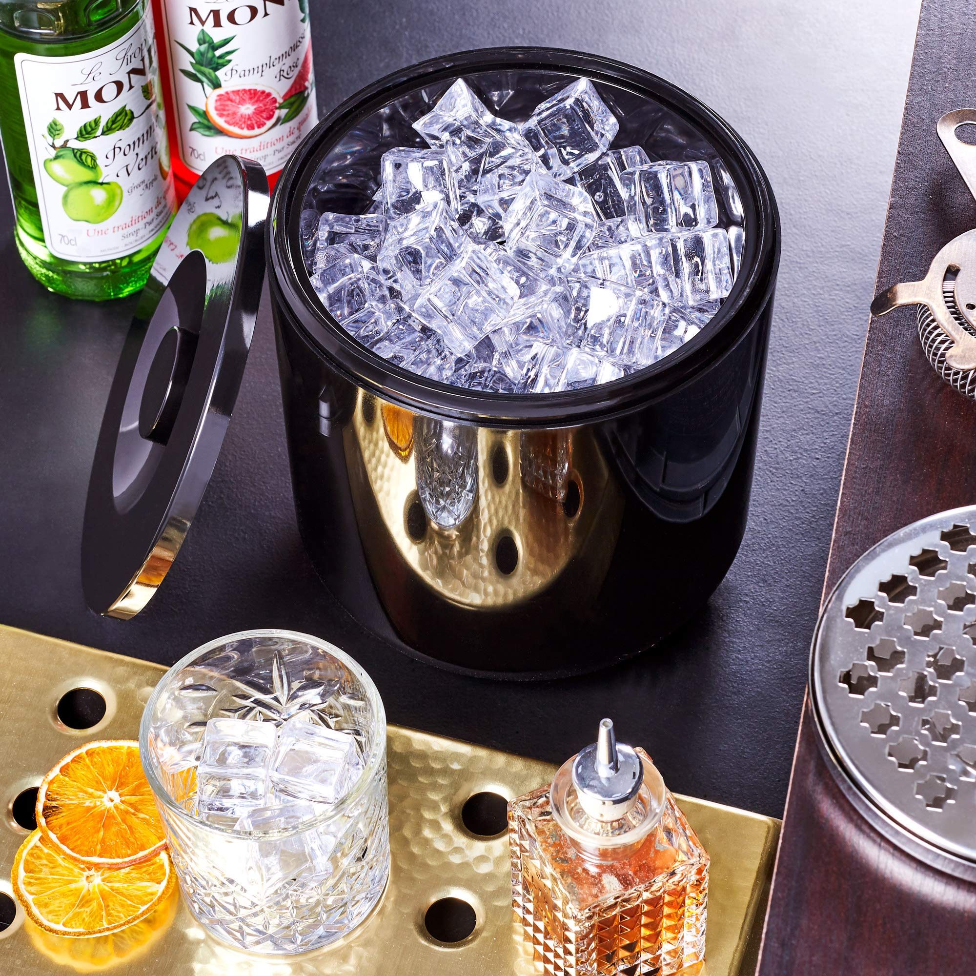 bar@drinkstuff Round Insulated Ice Bucket - 4L Capacity | Black Plastic | Double Walled 5