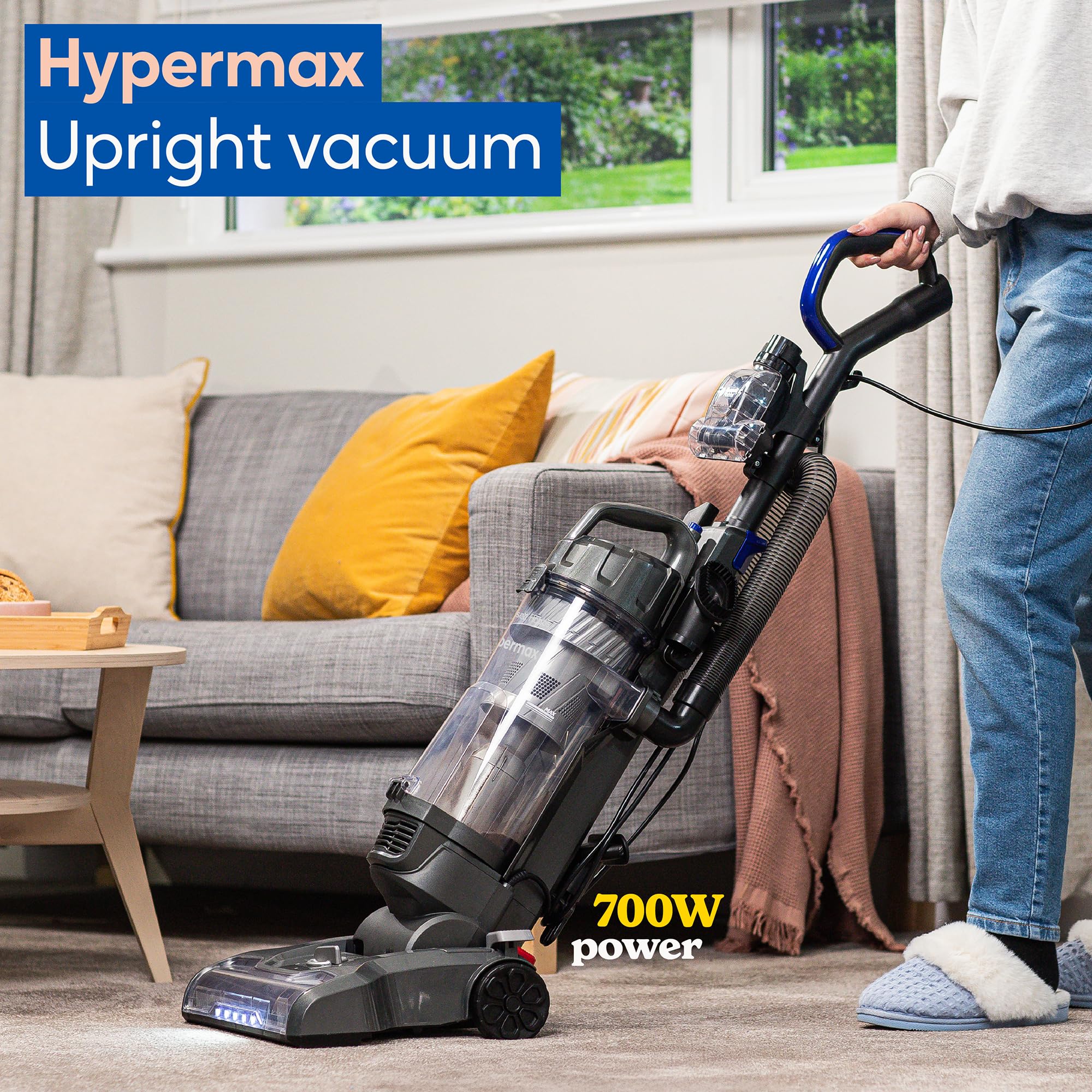 Russell Hobbs Hypermax Upright Vacuum RHUV7001 - 700W Motor, 4L Tank, Multi-Surface, Grey & Blue 4