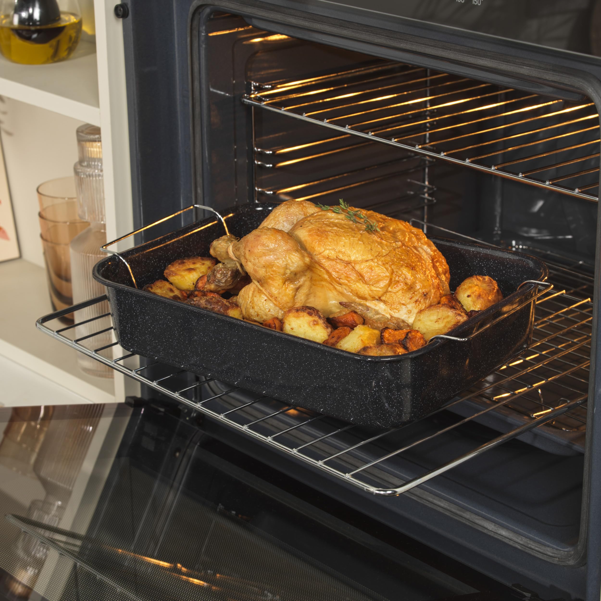 Salter Vitreous Enamel 34cm Roaster & Stainless Steel Rack | Black | Oven Safe up to 230°C 4