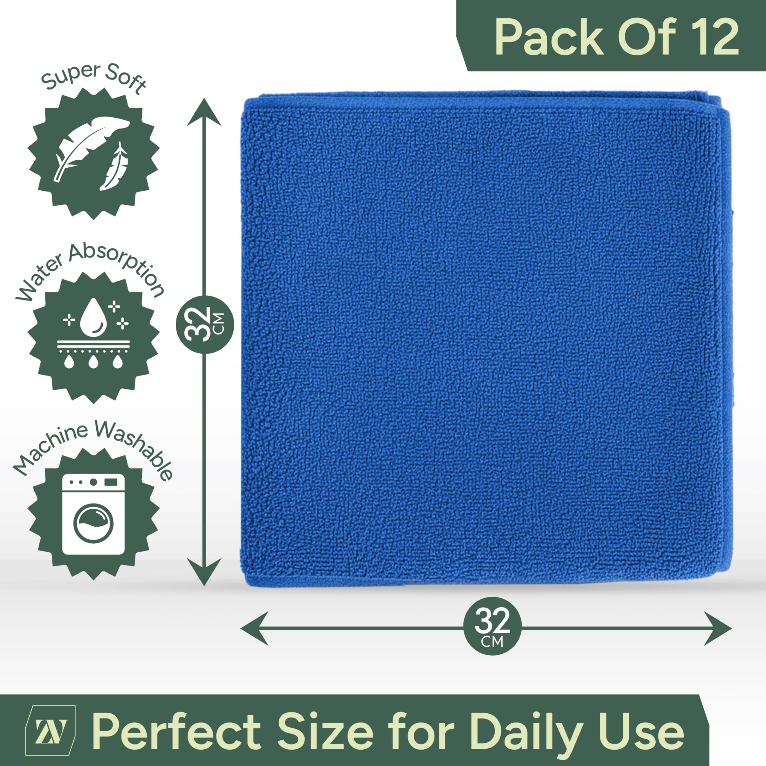 Zuvo Microfiber Cloths - Pack of 12 Ultra-Soft, Highly Absorbent Cleaning Cloths | 32x32 cm 2