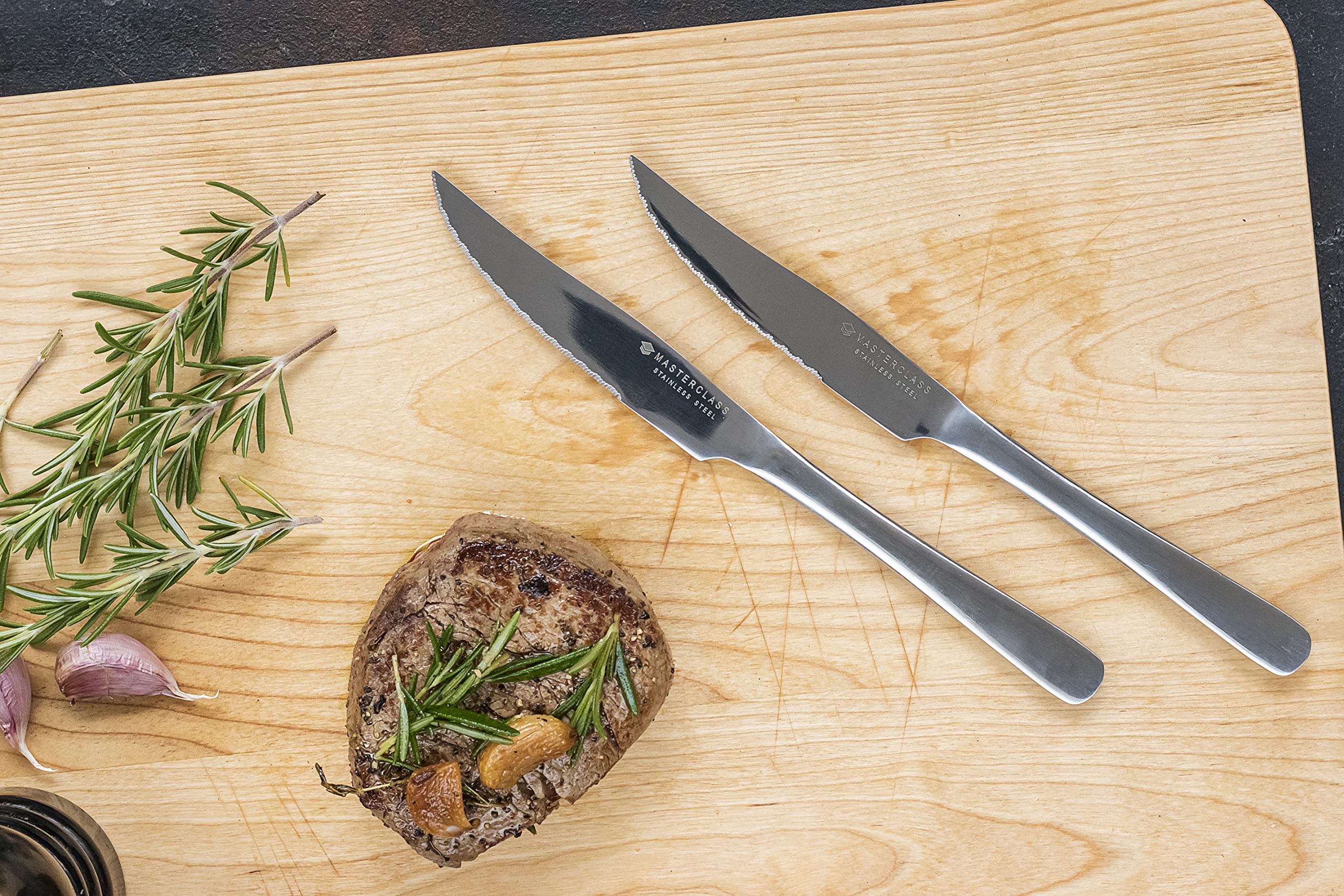 MasterClass Stainless Steel Serrated Steak Knives Set of 2 | Stain & Corrosion Resistant | 22.5cm 2