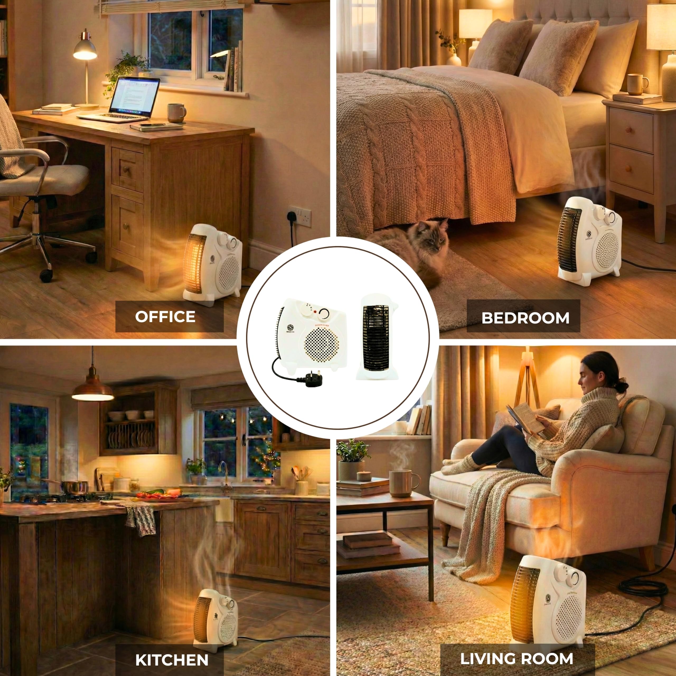 SHATCHI 2000W Upright & Flat Fan Heater | 2 Heat Settings | Adjustable Thermostat | Portable 3