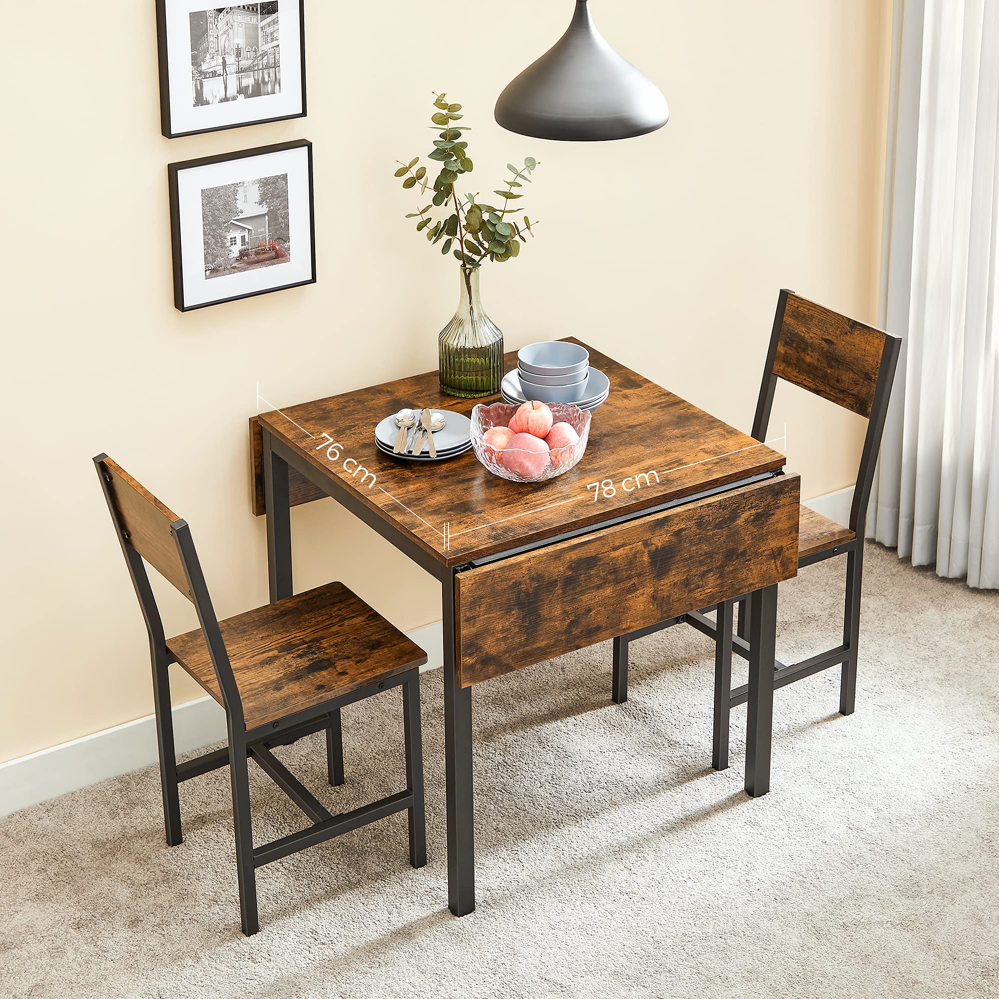 VASAGLE Extendable Dining Table - Drop Leaf, Foldable for Small Spaces | Brown | 78 x 120 cm 4