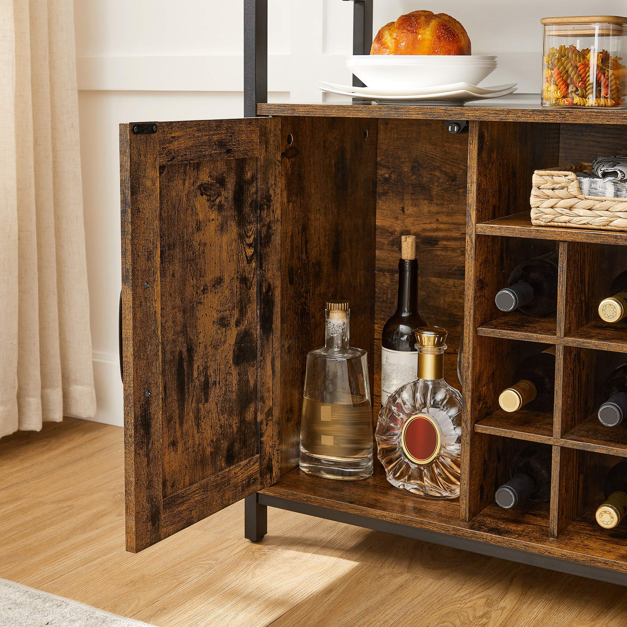 VASAGLE Storage Cabinet Sideboard Buffet Table with Wine Holder | Brown Engineered Wood | 1000mm Width 6