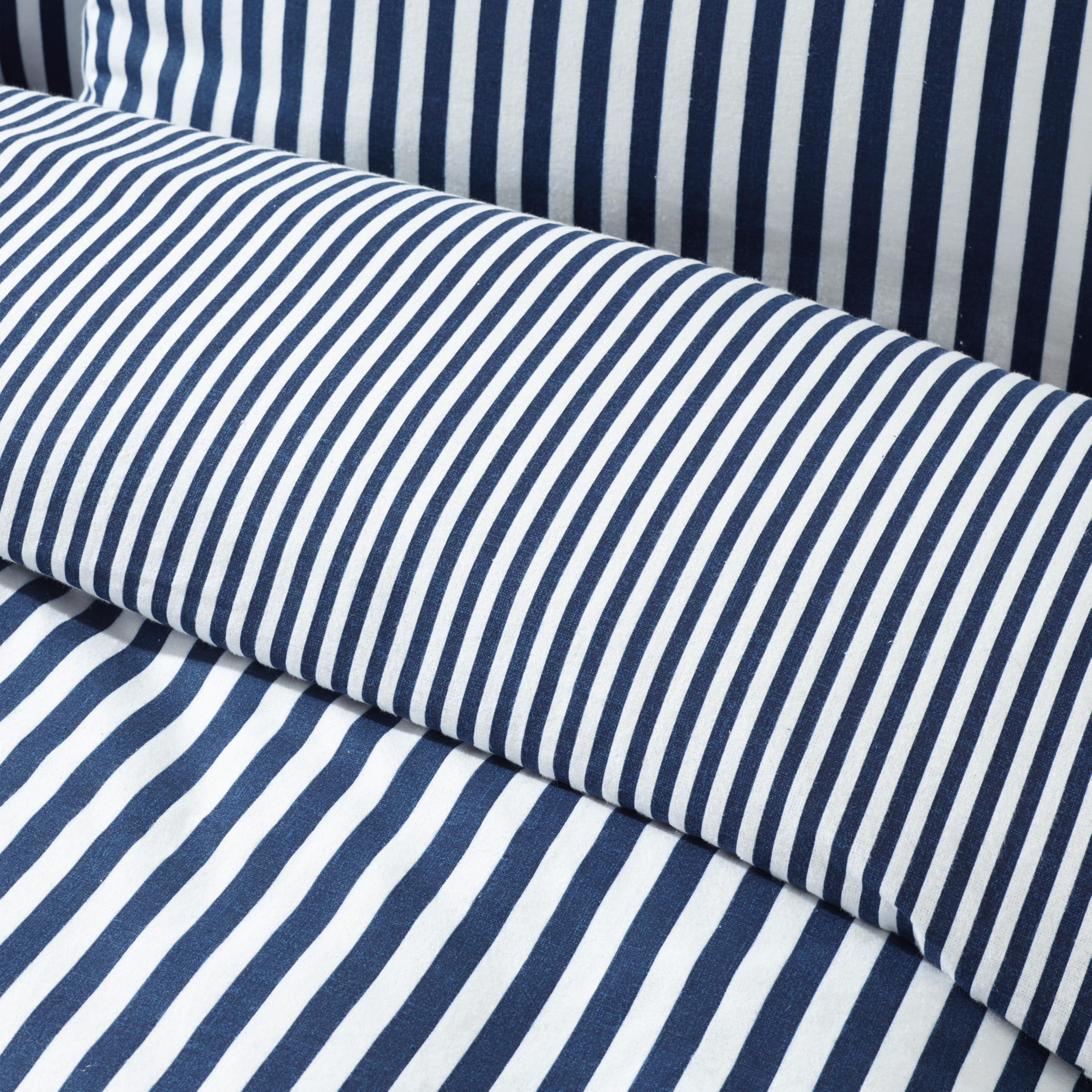Catherine Lansfield Brushed Stripe Cotton Reversible Double Duvet Cover Set Navy Blue 4