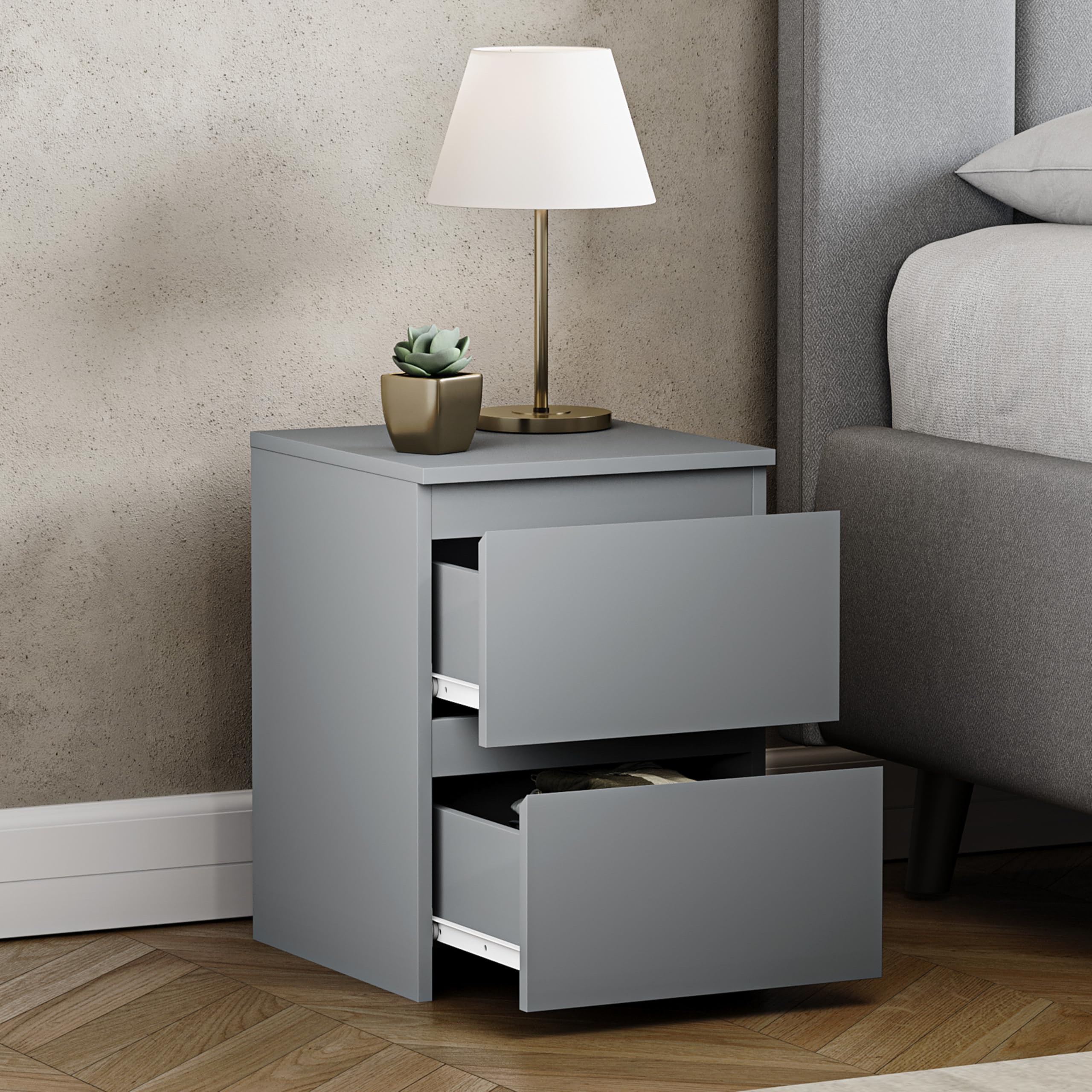 Vida Designs Denver 2 Drawer Bedside Chest - Modern Style | H: 40cm | Grey 4