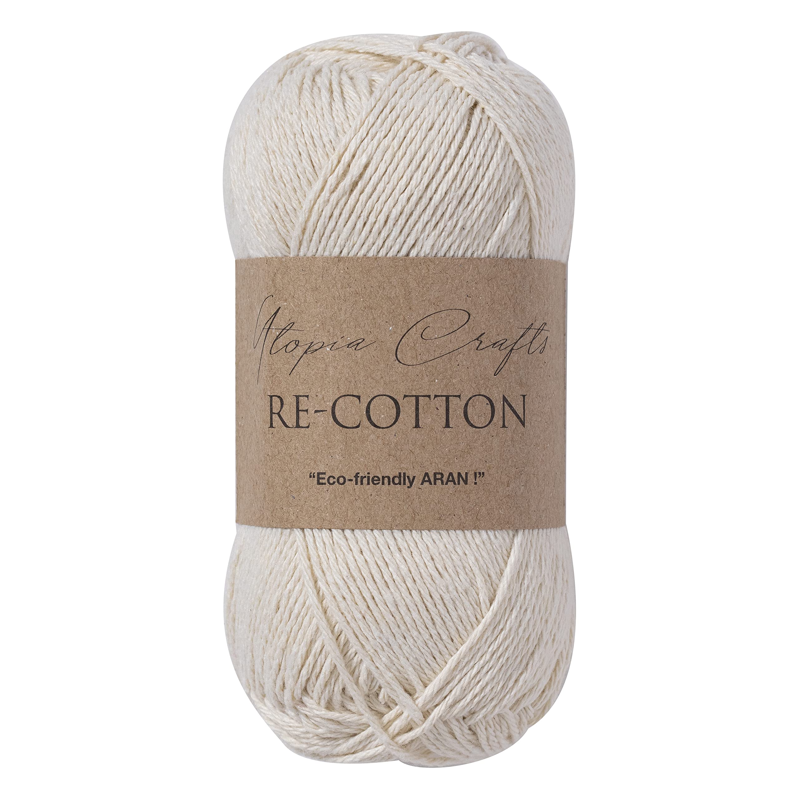 Utopia Crafts Re-Cotton Knitting Yarn - DK Double Knitting | 100g Cream | Oeko-Tex Certified 1