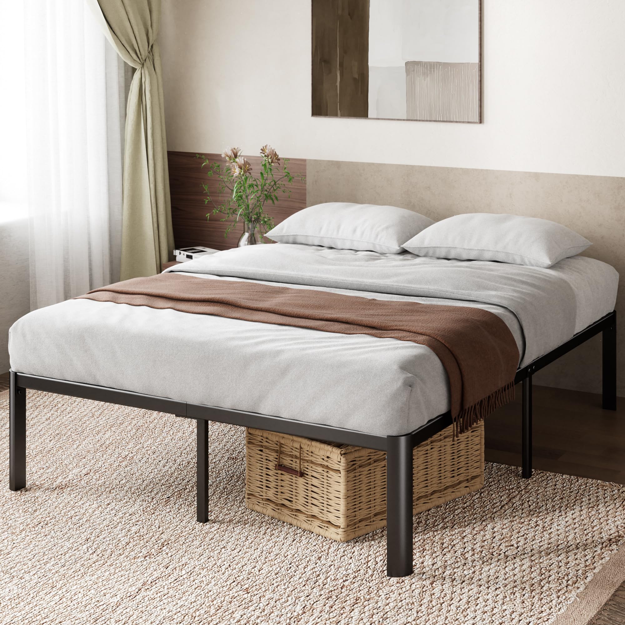 Zinus Van Double Bed Frame - Metal Base with Steel Slat Support | 135 x 190 cm | Black 1