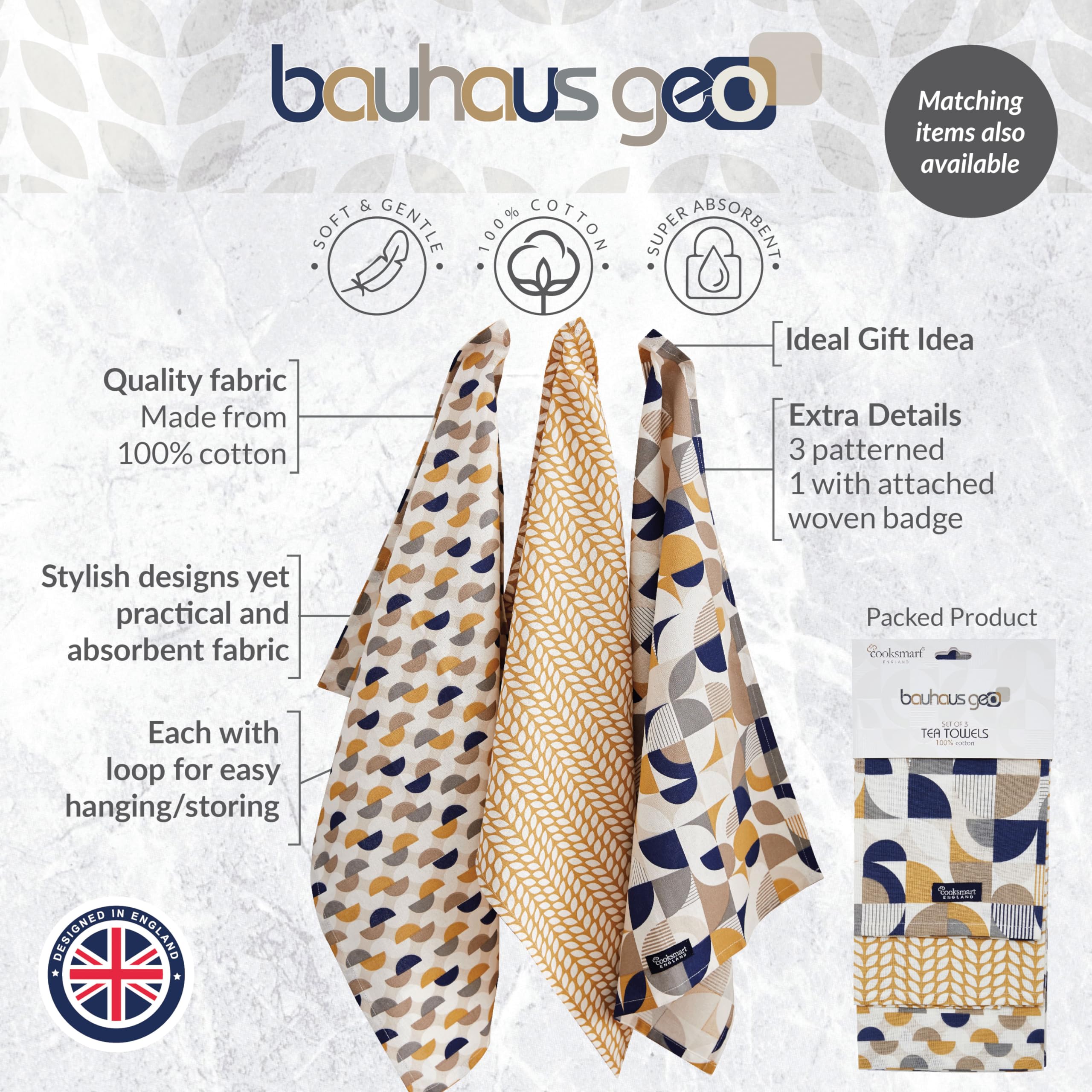 Cooksmart British Designed Pack of 3 Tea Towels | Baumwolle Material | Super Soft 6