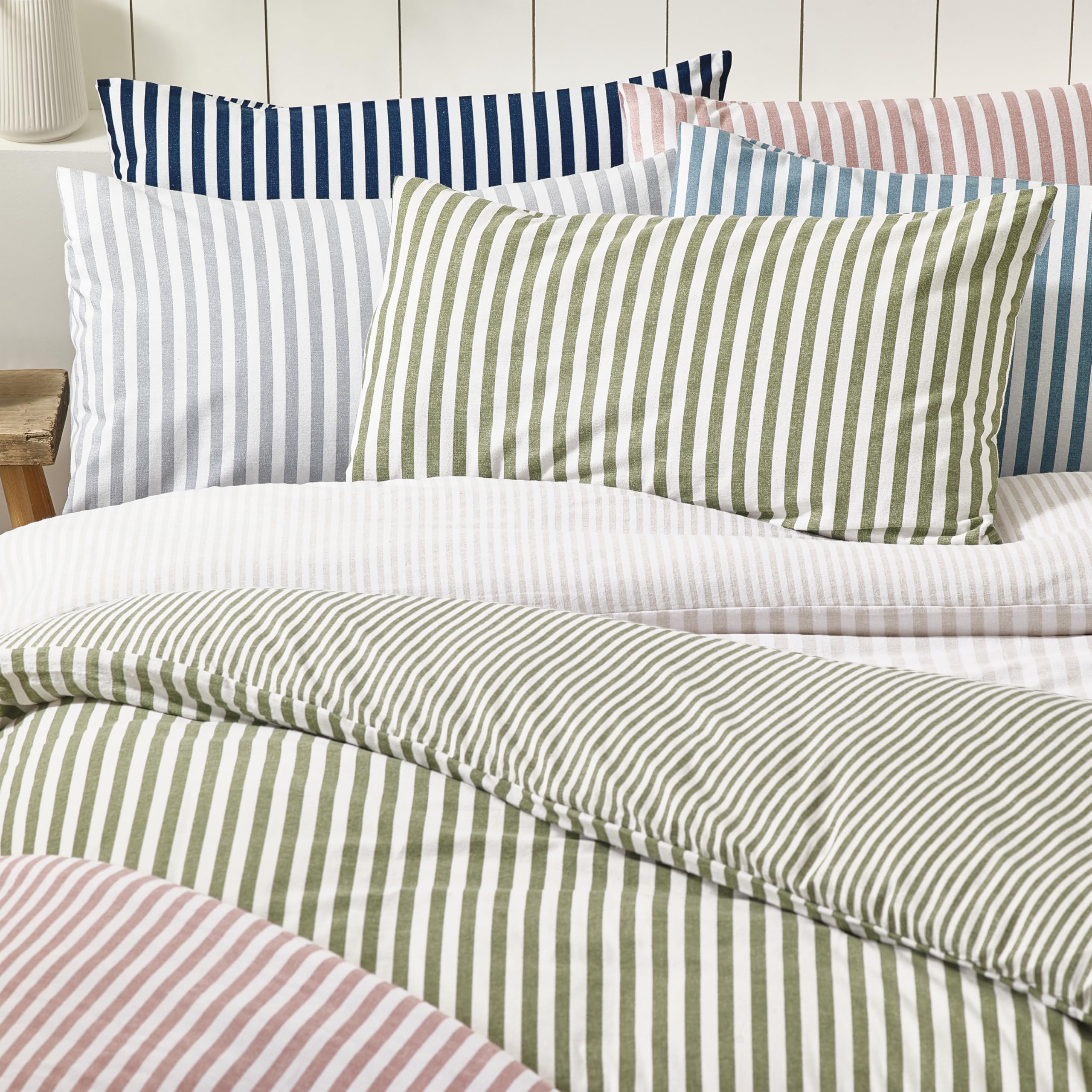 Catherine Lansfield Brushed Stripe Cotton Reversible Double Duvet Cover Set Navy Blue 5