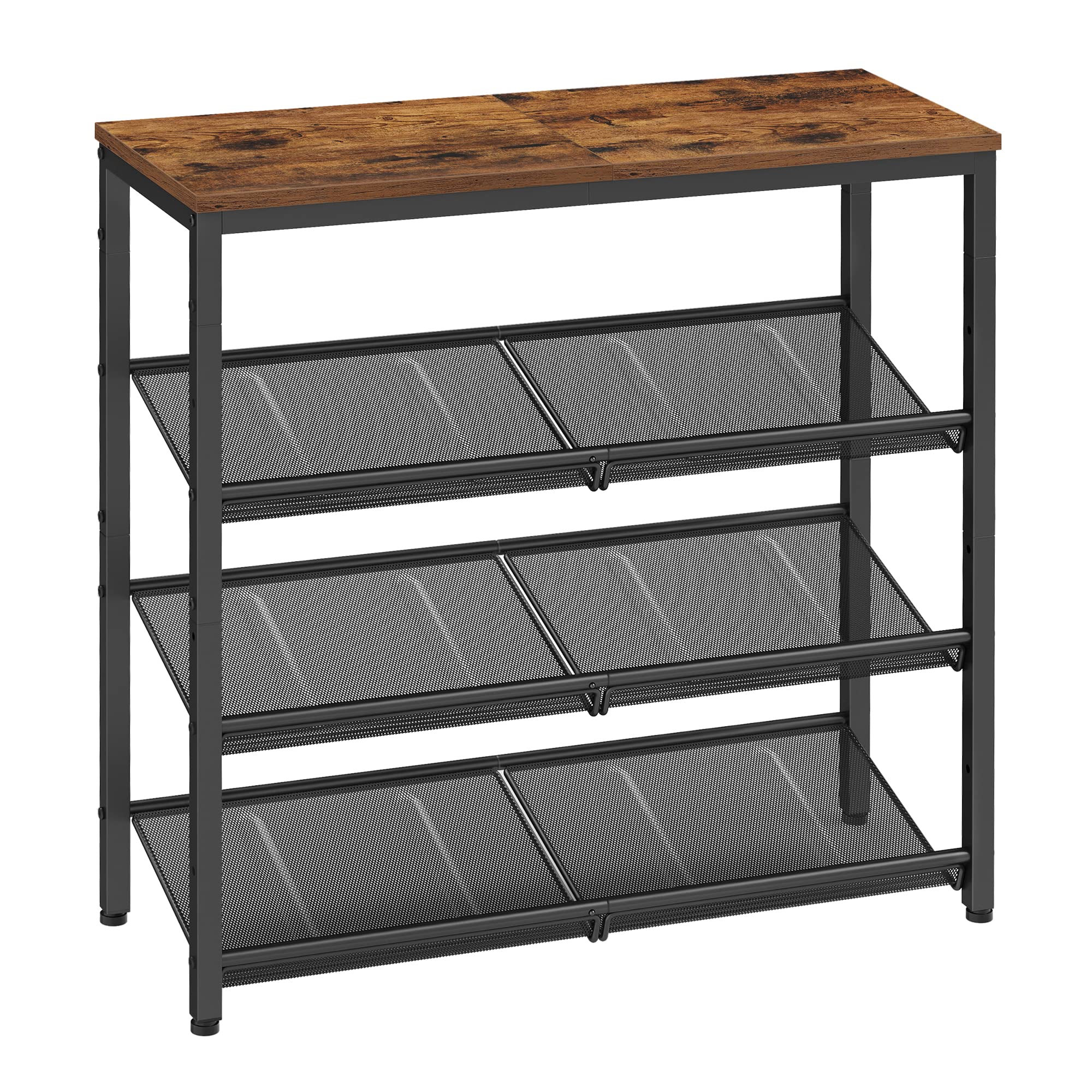 VASAGLE 4-Tier Shoe Rack - Rustic Industrial Design | Adjustable Shelves | 73cm Height