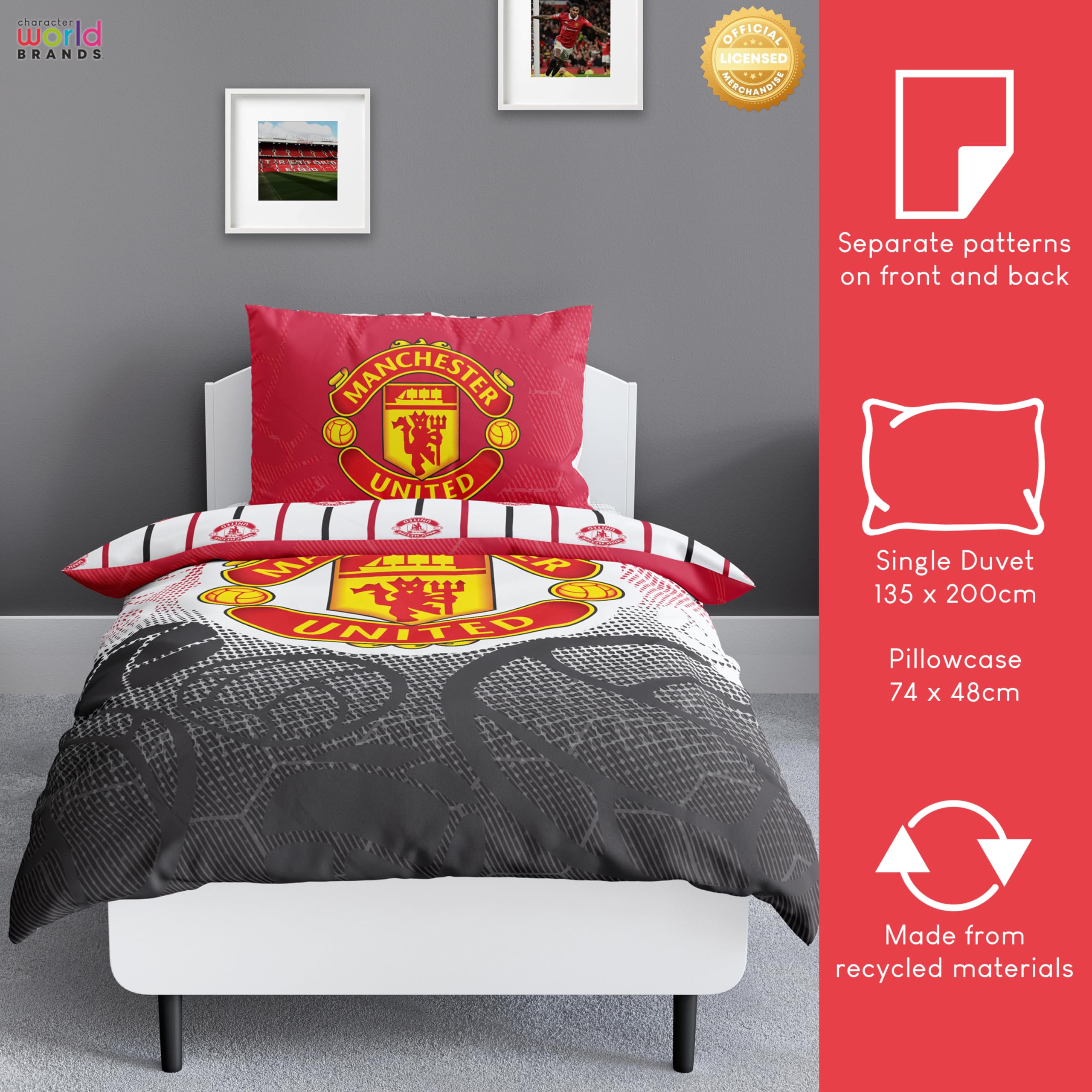 Manchester United FC Official Reversible Single Duvet Cover Set | Polycotton | 2 Pieces 5