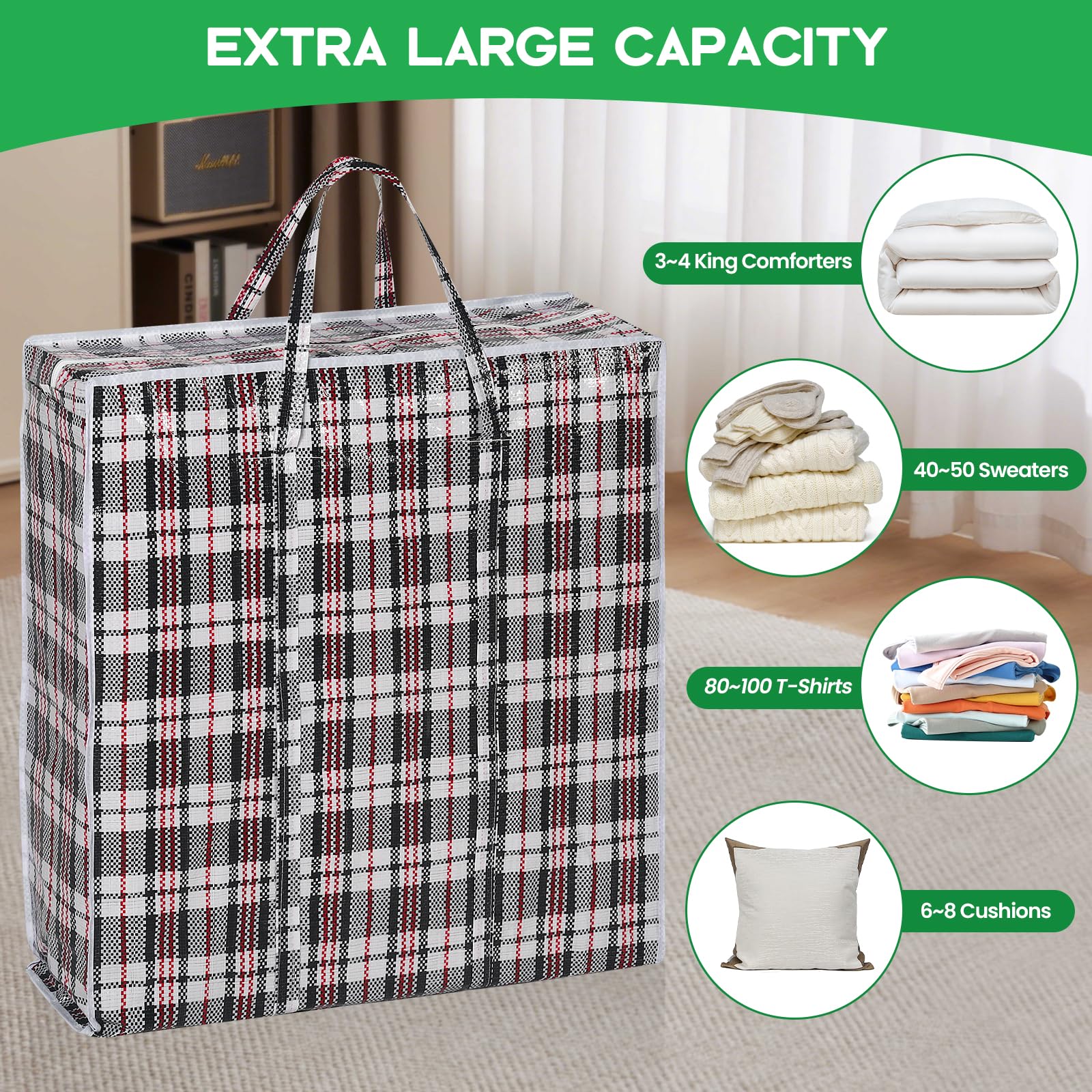 Rainberg Jumbo Storage Bags - 5 Pack Reusable Laundry & Moving Bags | 80x60cm | Holds up to 35kg 6
