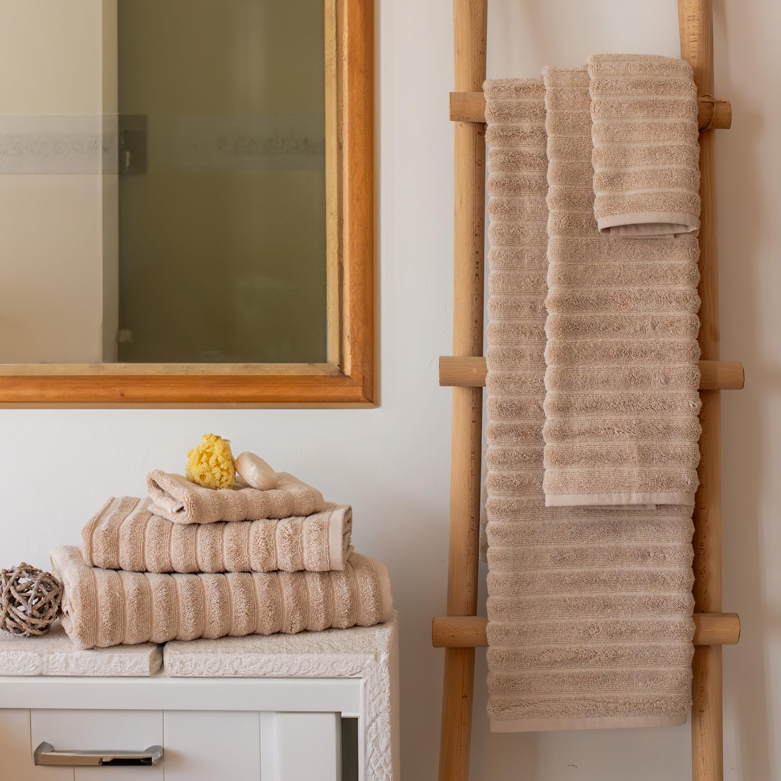 BERIBO Cloud 6 Piece Turkish Cotton Towel Set | 620 GSM | Beige 2 3