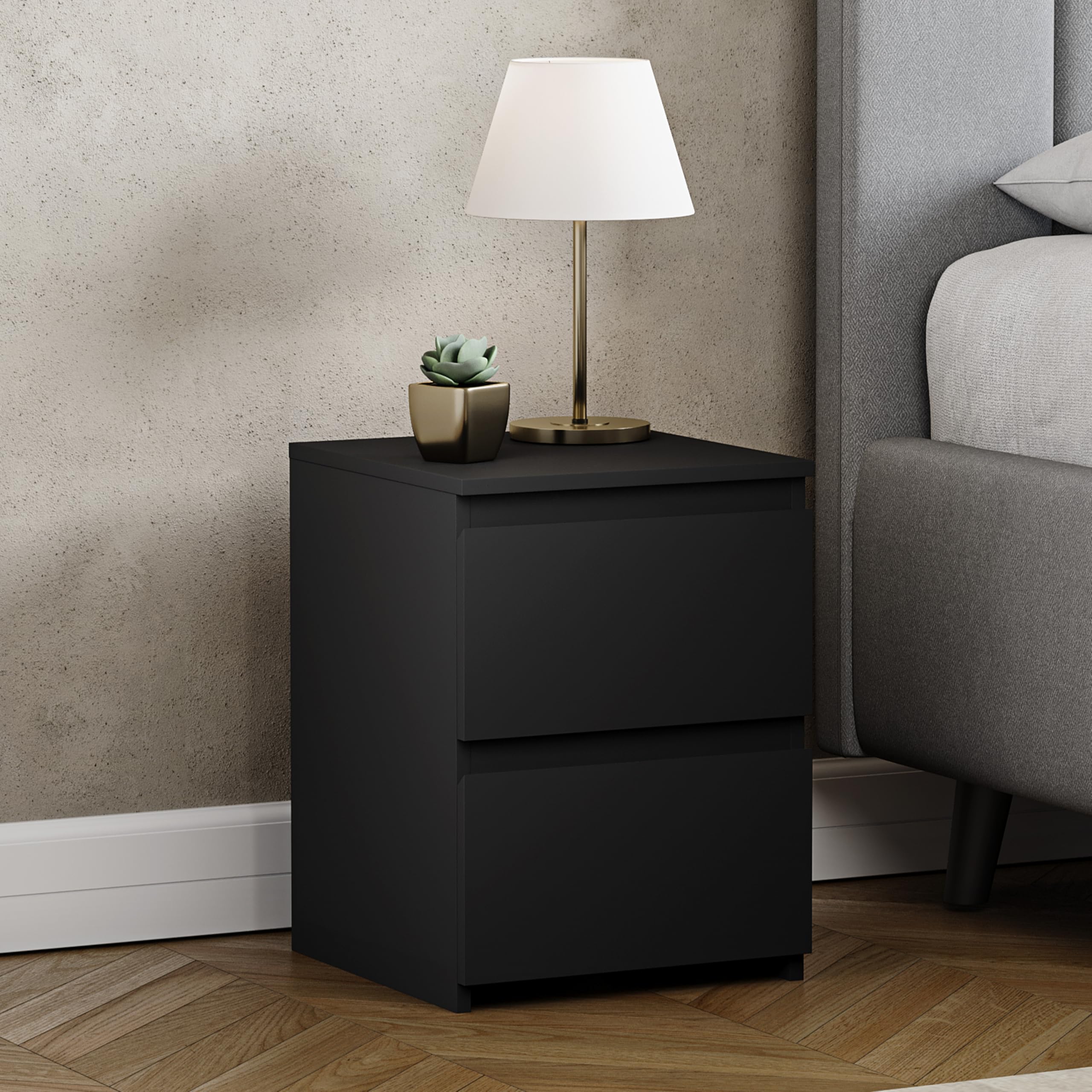 Vida Designs Denver 2 Drawer Bedside Chest - Modern Style | Black Finish | H: 40 x W: 29.5 cm 1