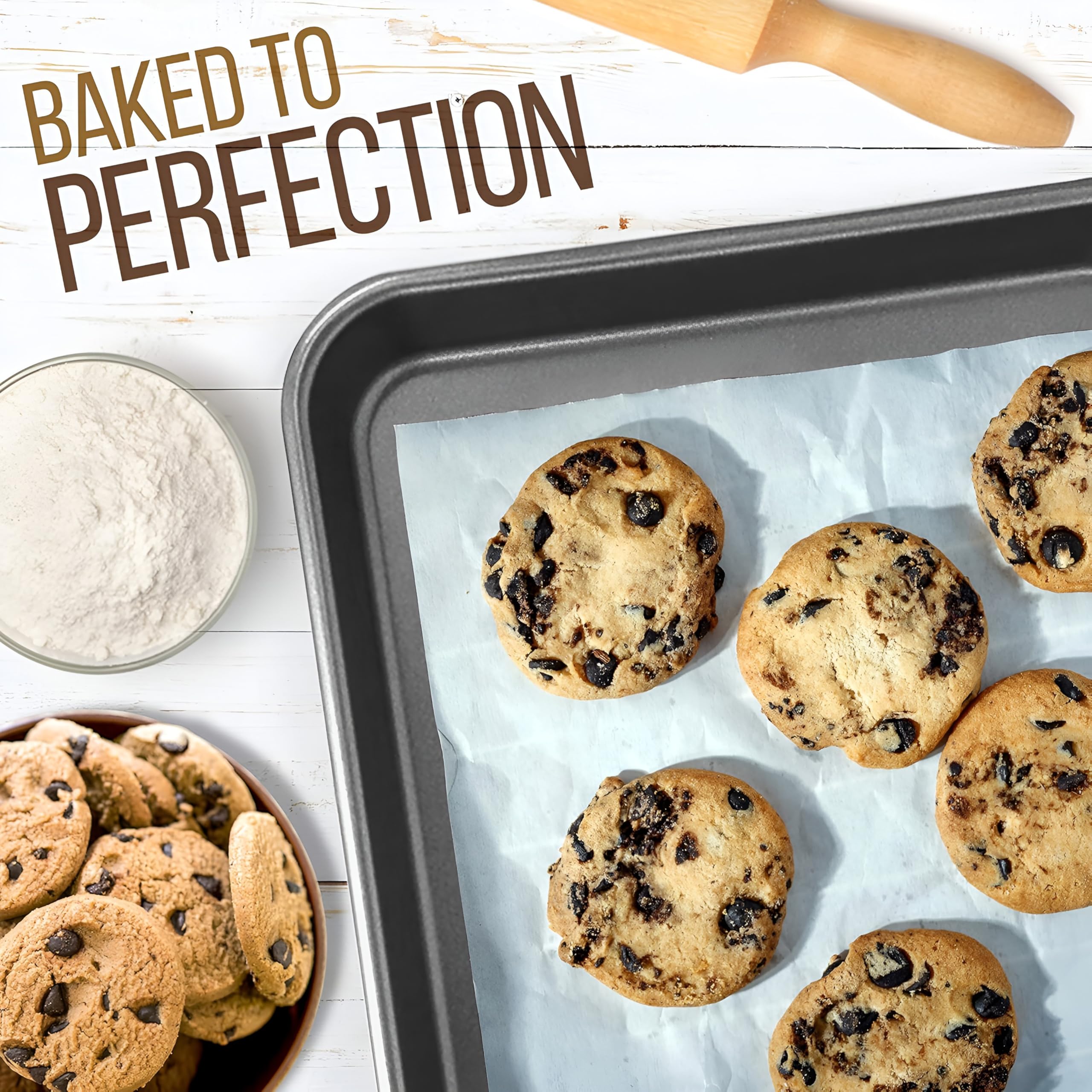 Nutrichef Nonstick Cookie Sheet Baking Pan - 2-Pc Set | Carbon Steel | Oven Safe to 450°F 6