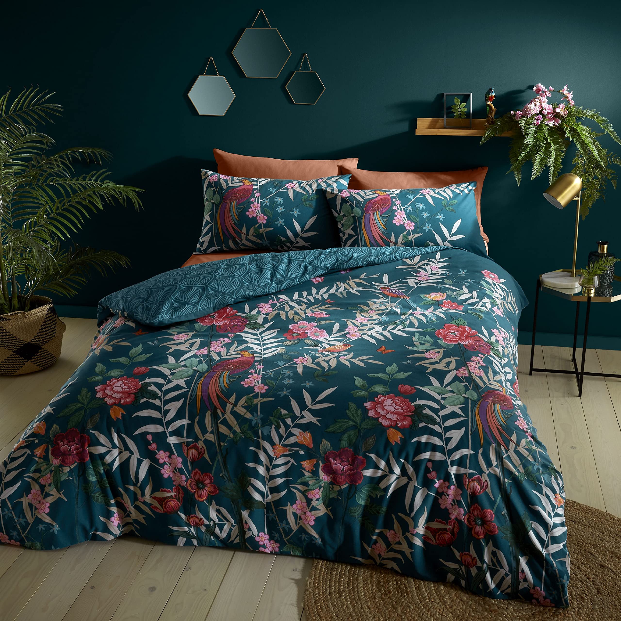 Catherine Lansfield Tropical Floral Birds Duvet Cover Set | King Size | Polycotton 1