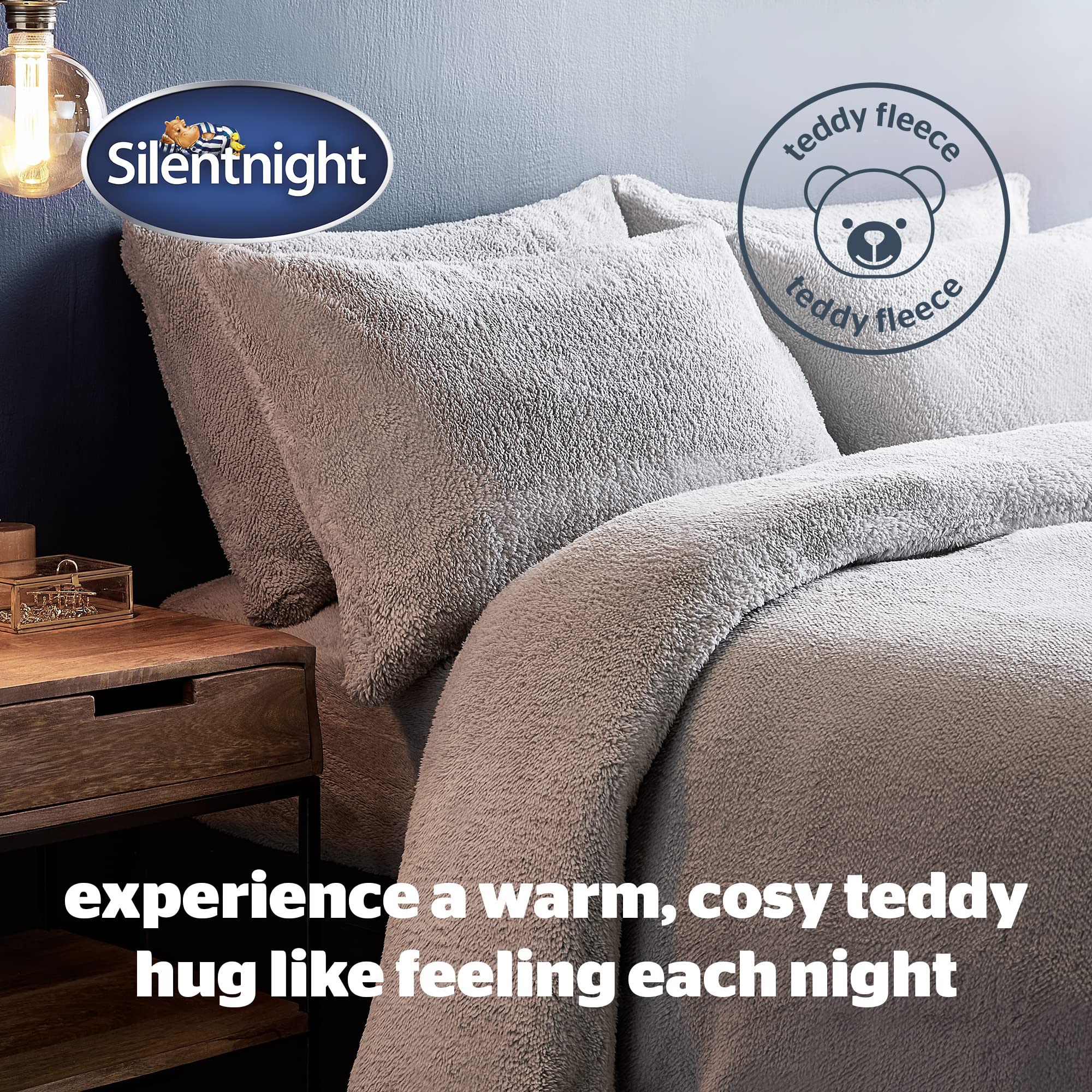 Silentnight Teddy Fleece Duvet Set - Single Size | Silver | 100% Polyester 2
