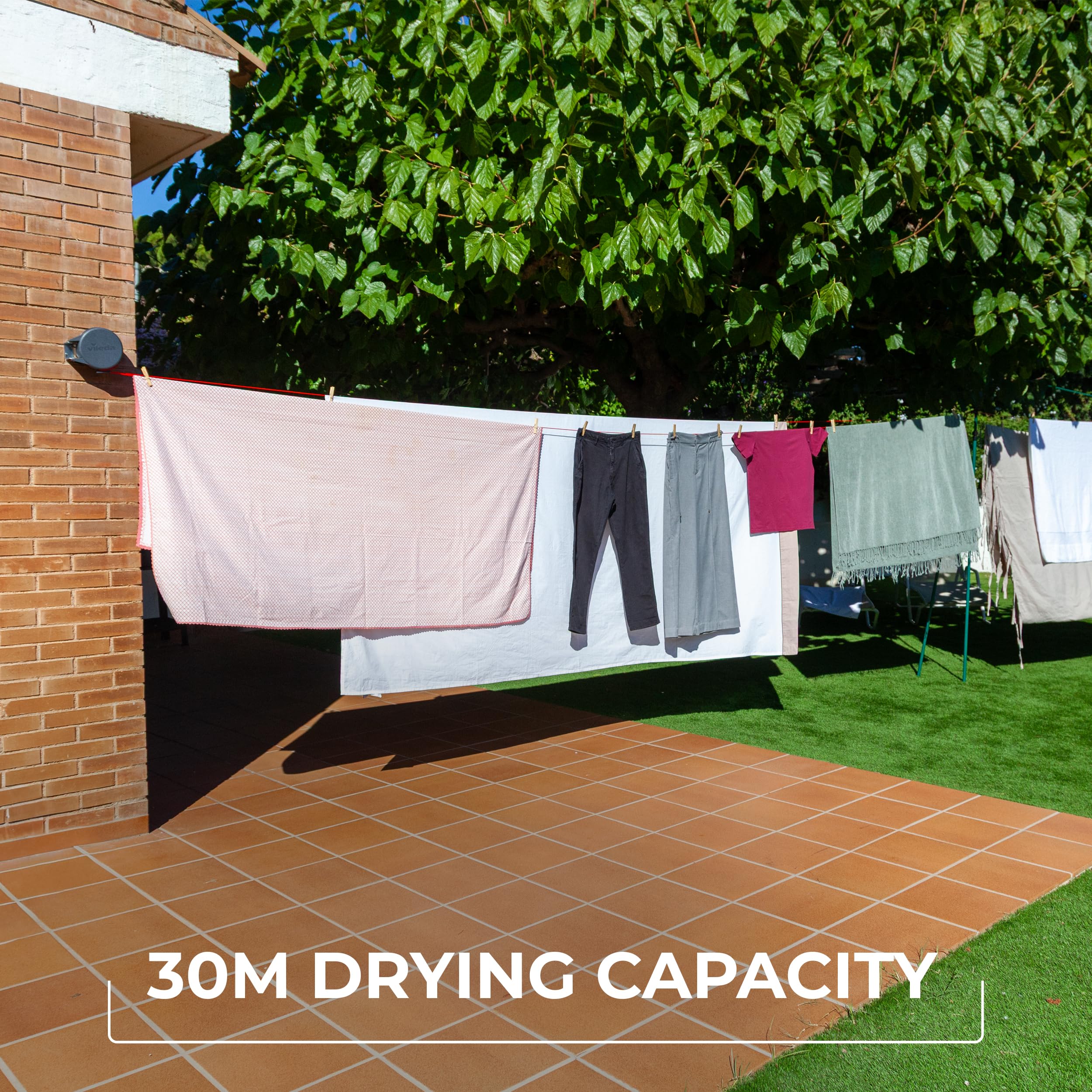 Vileda Dual Cordomatic Retractable Washing Line - 30m Total Capacity | 2x 15m Lines | UV Protected 3