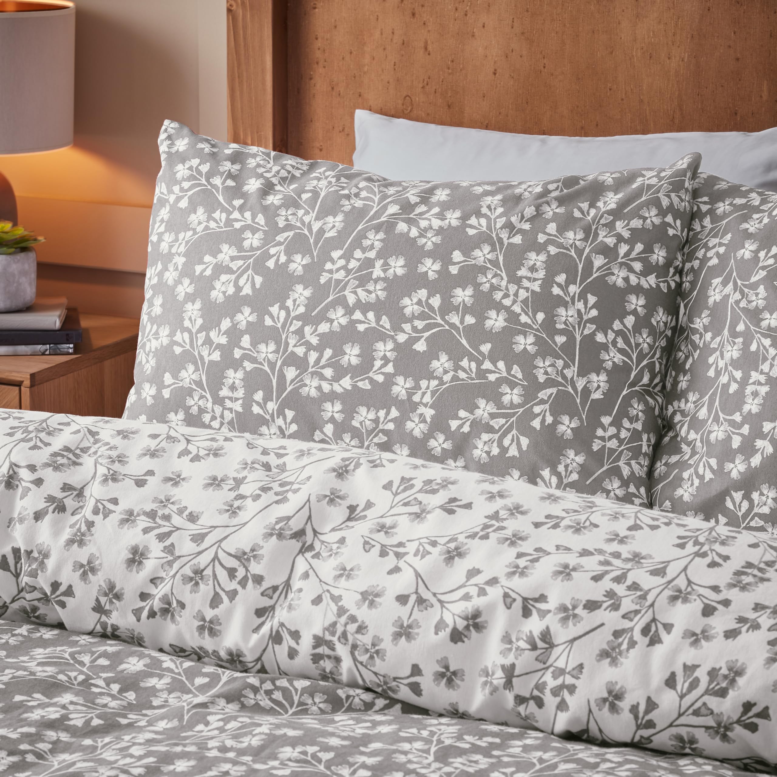 Catherine Lansfield Brushed Grace Floral Leaf Cotton Reversible Double Duvet Cover Set | 100% Cotton 3