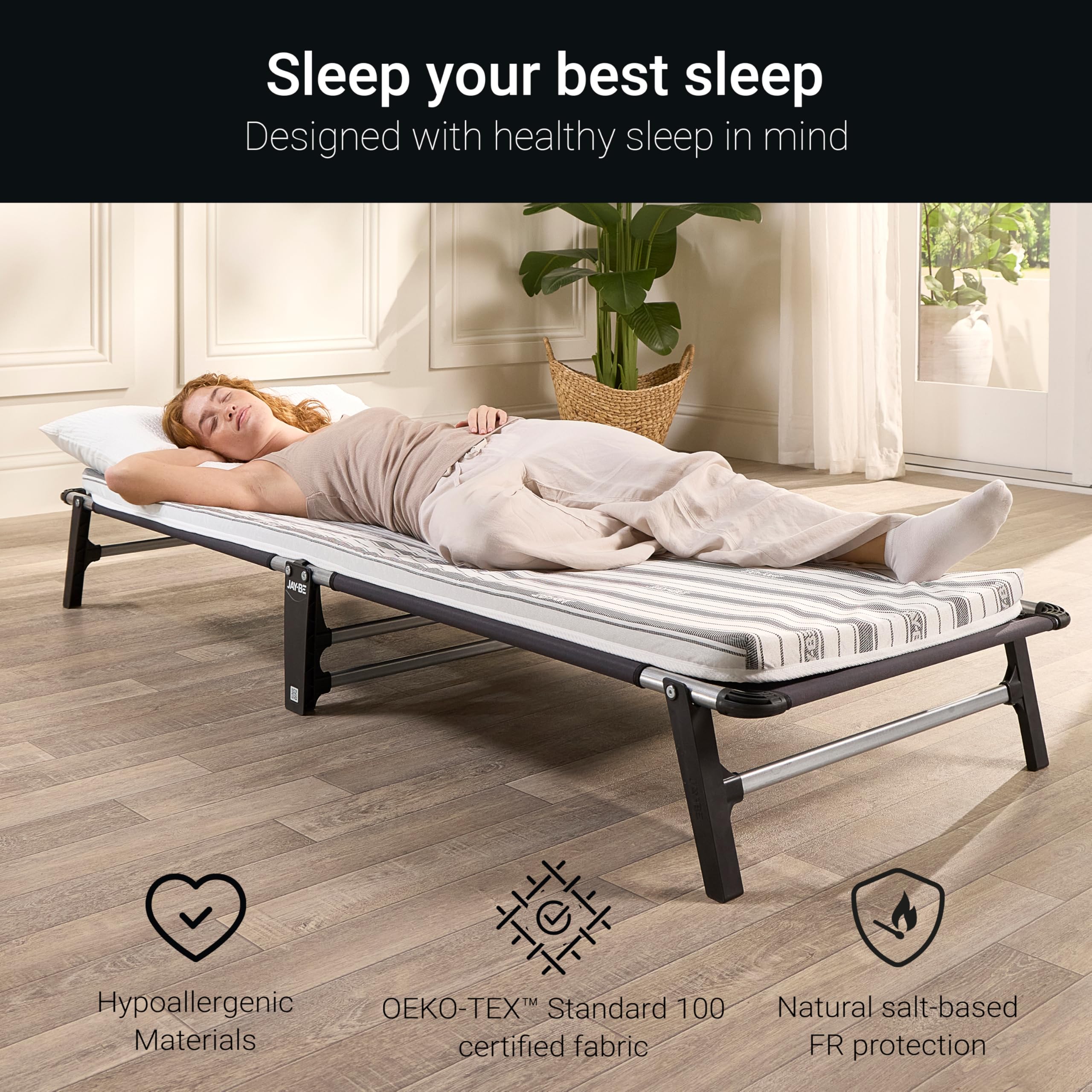 JAY-BE Mobile Folding Bed with Comfort Mattress | Single | Galvanised Steel Frame 8