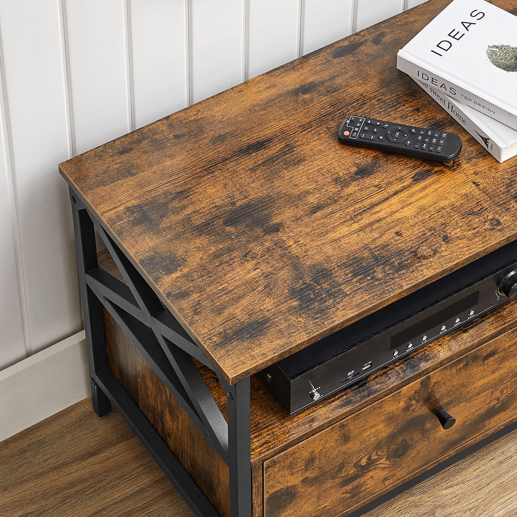 VASAGLE TV Stand for 55-Inch TV - Rustic Brown & Black | 2 Drawers, 2 Shelves | 120cm Wide 6